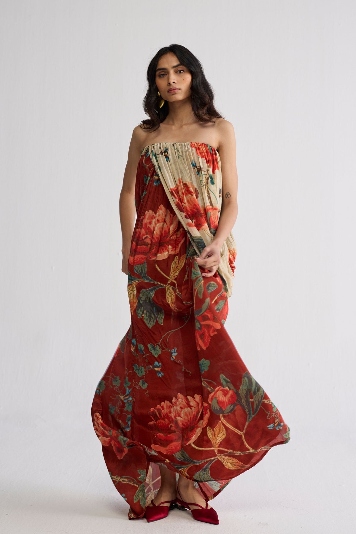 Vine Crepe Draped Dress