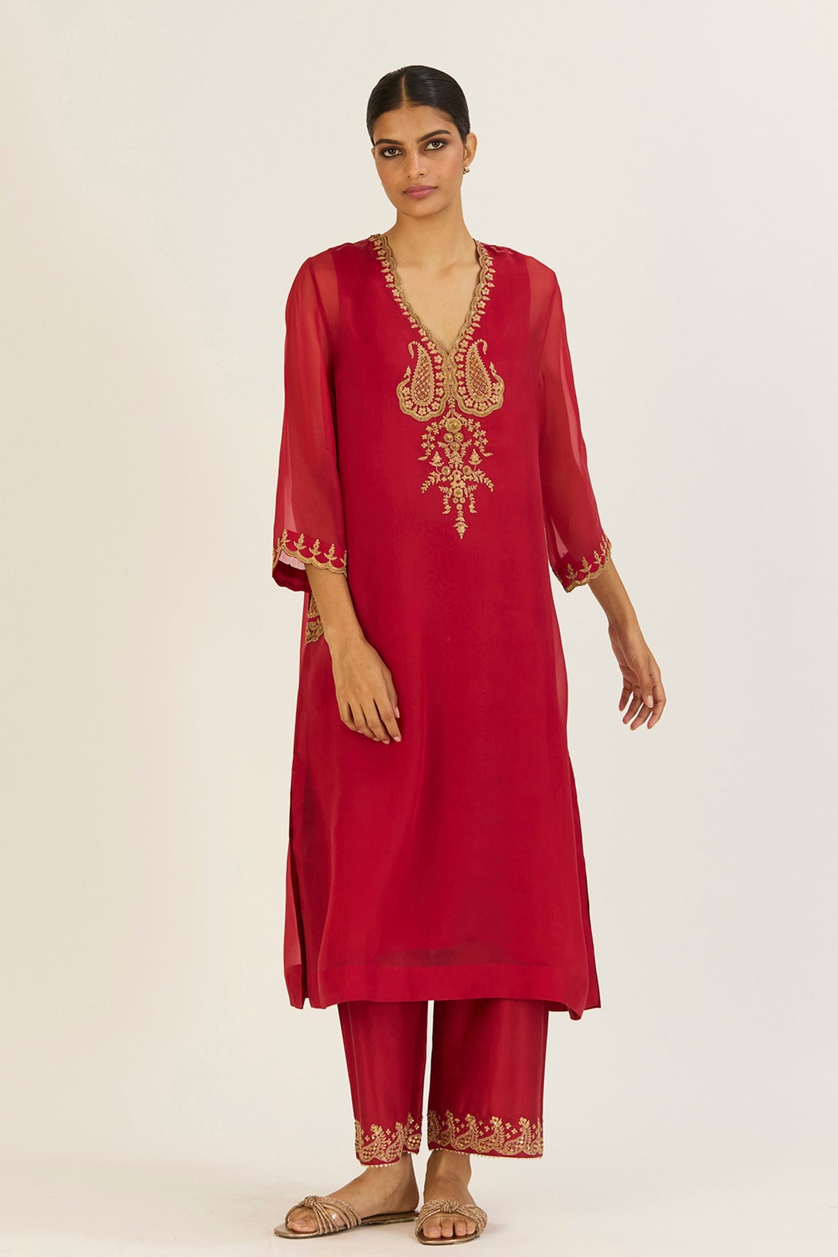 Nandita Red Kurta &amp; Pants