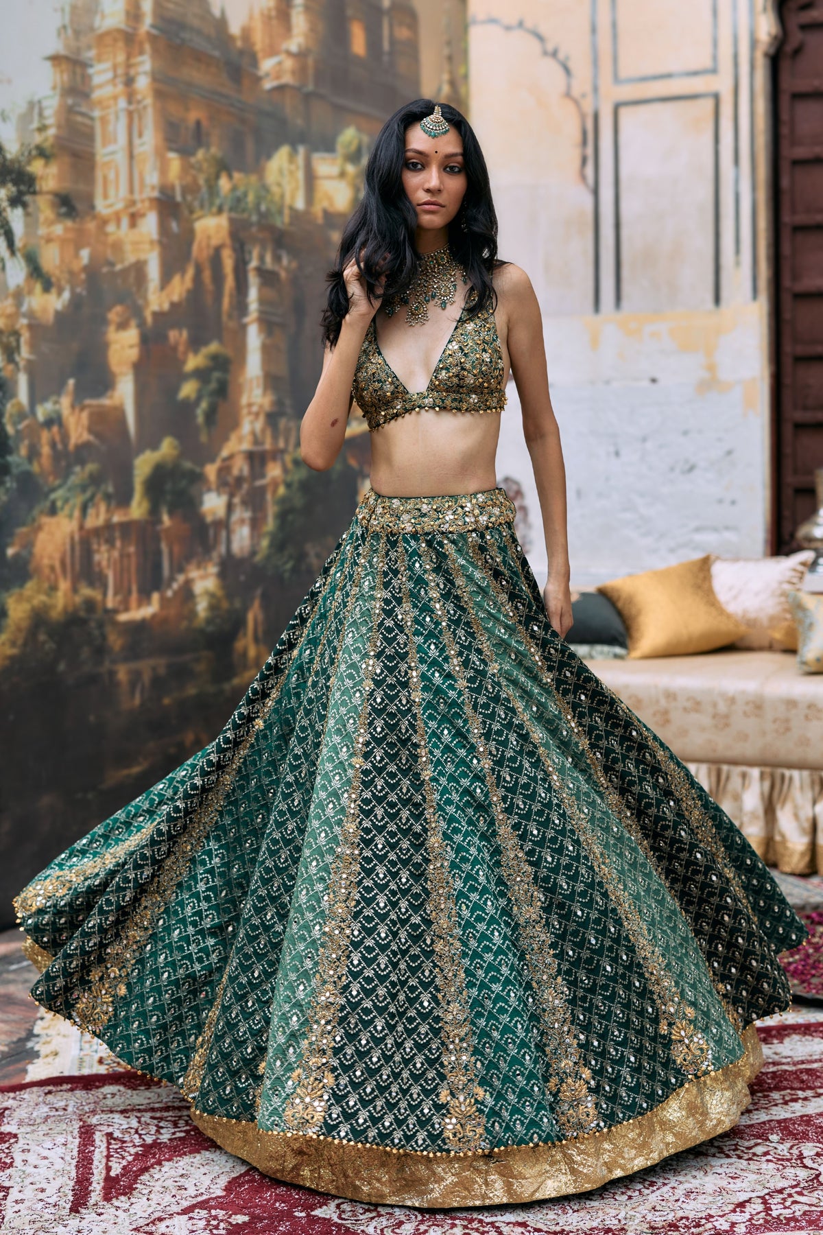 Green Vaidurya Lehenga Set