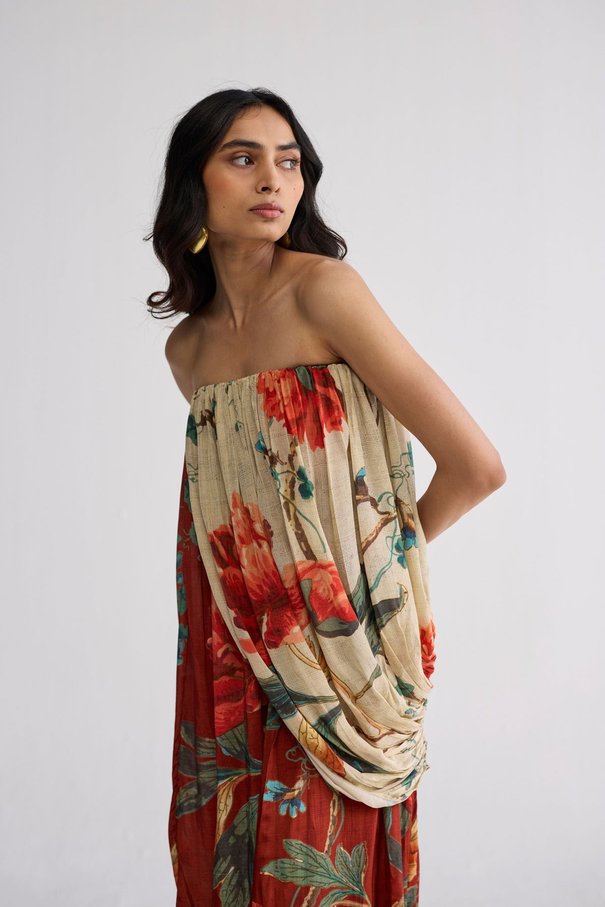 Vine Crepe Draped Dress