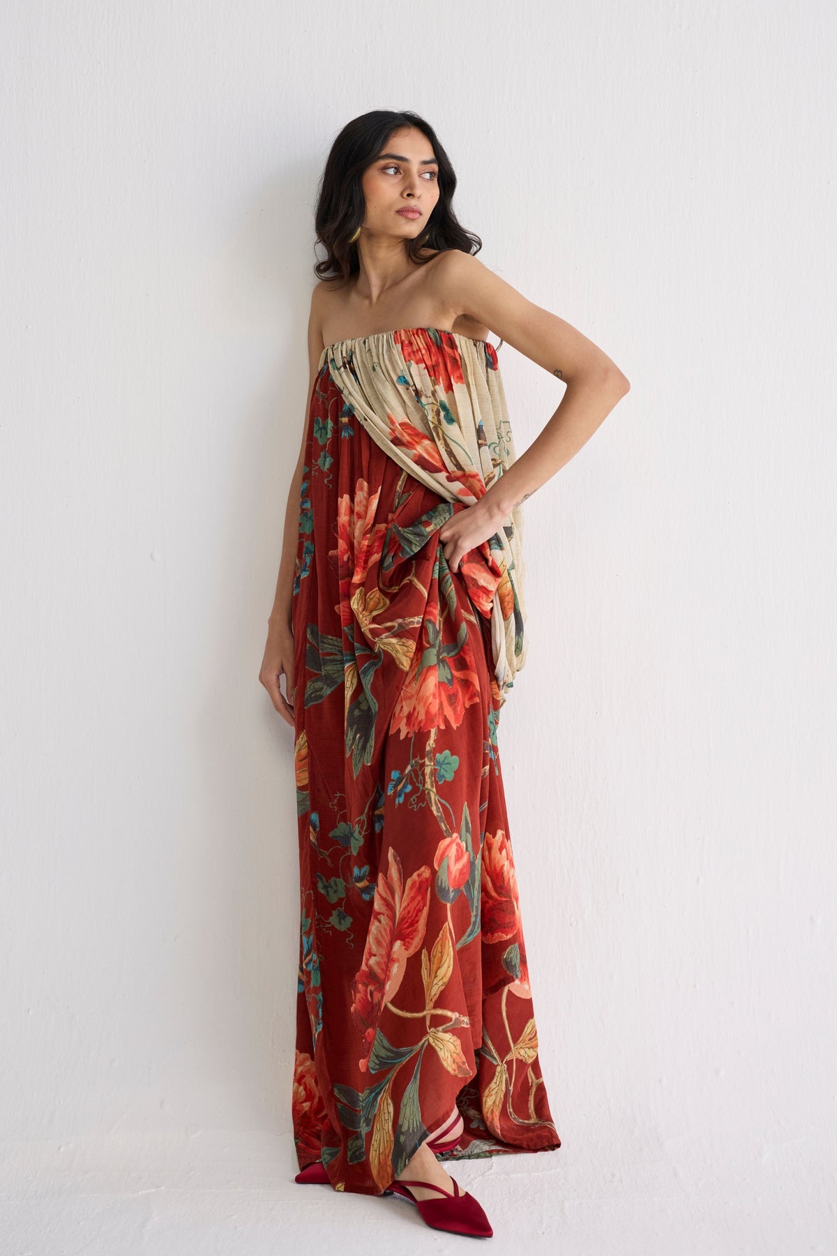 Vine Crepe Draped Dress