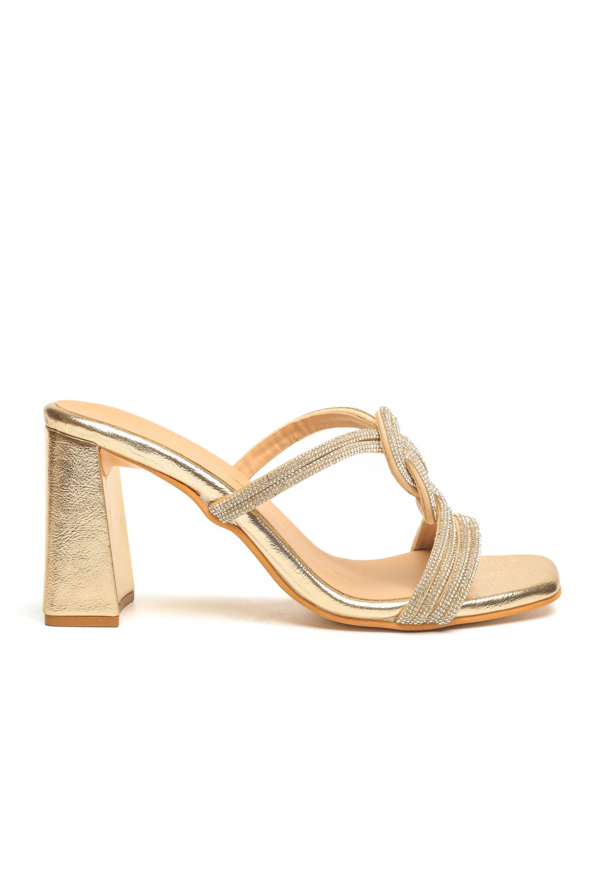 Gold Faux Leather Block Heel