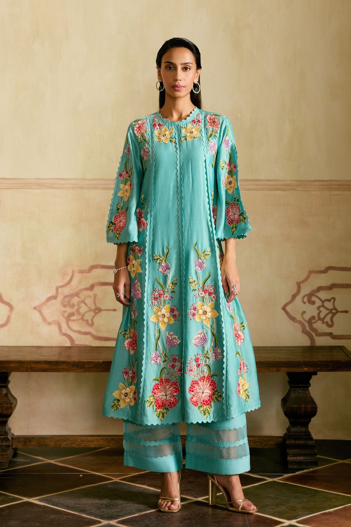 Aqua Mosaic Floral Kurta Set