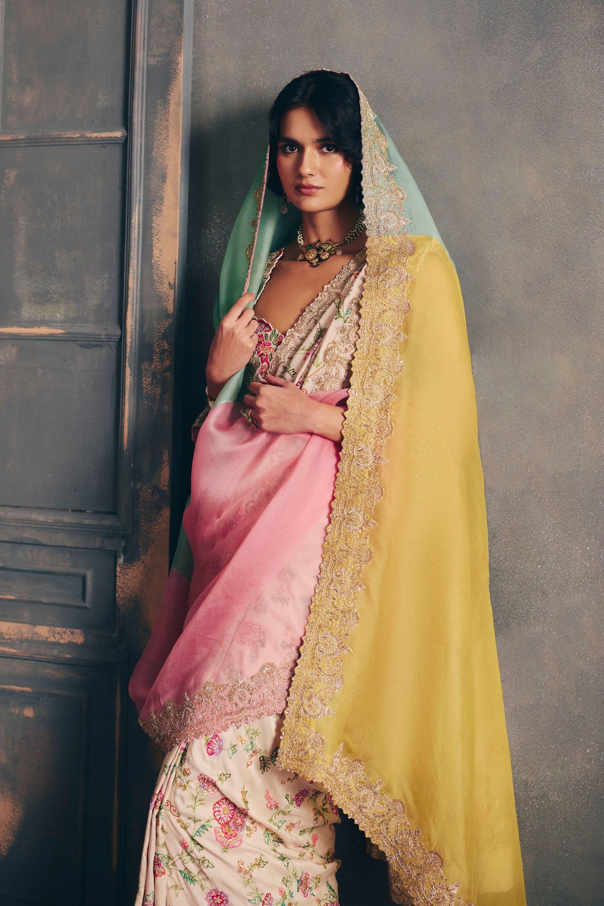 Tri Colour Zardosi Dupatta