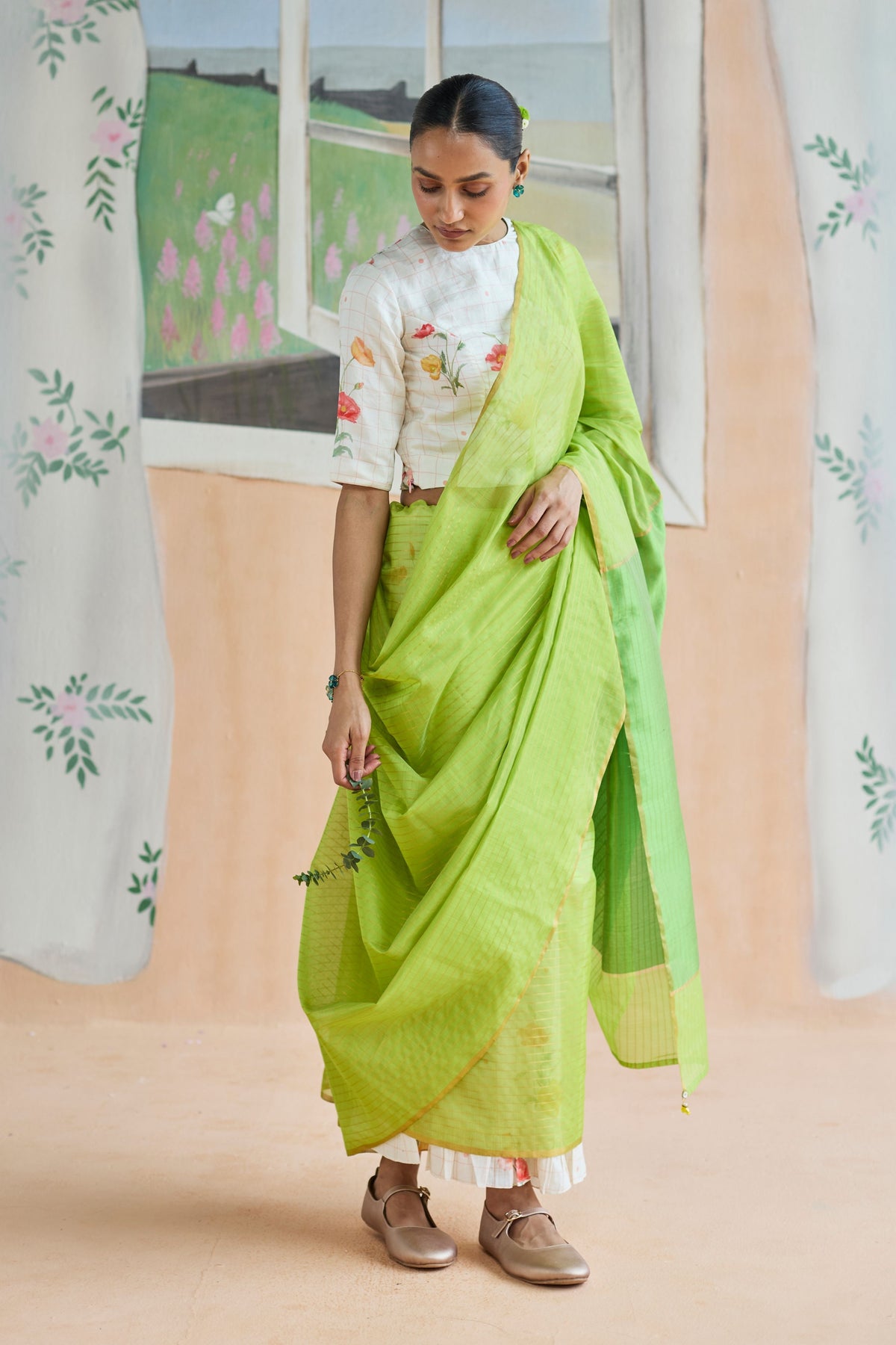 Fern Trail Chanderi Sari