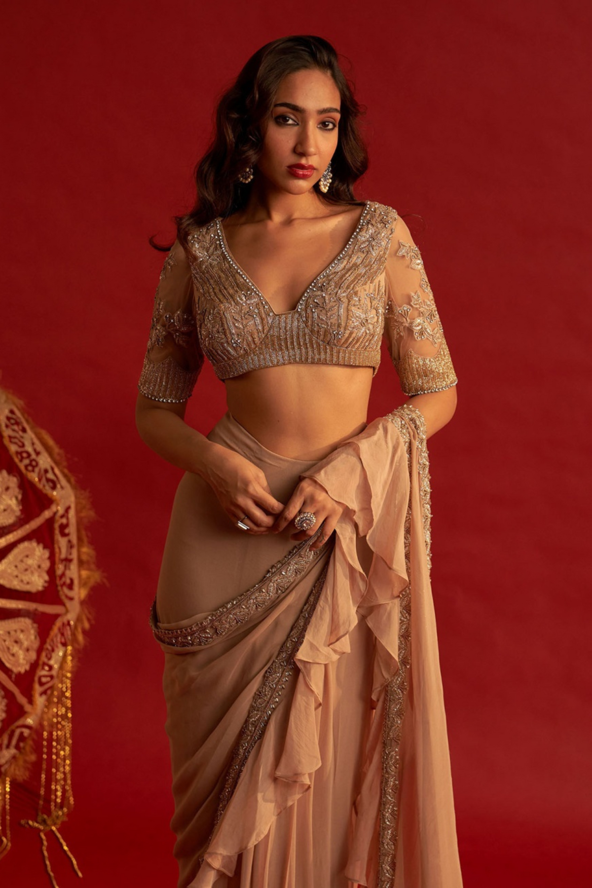 Gilt Ruffle Pre Stitched Saree