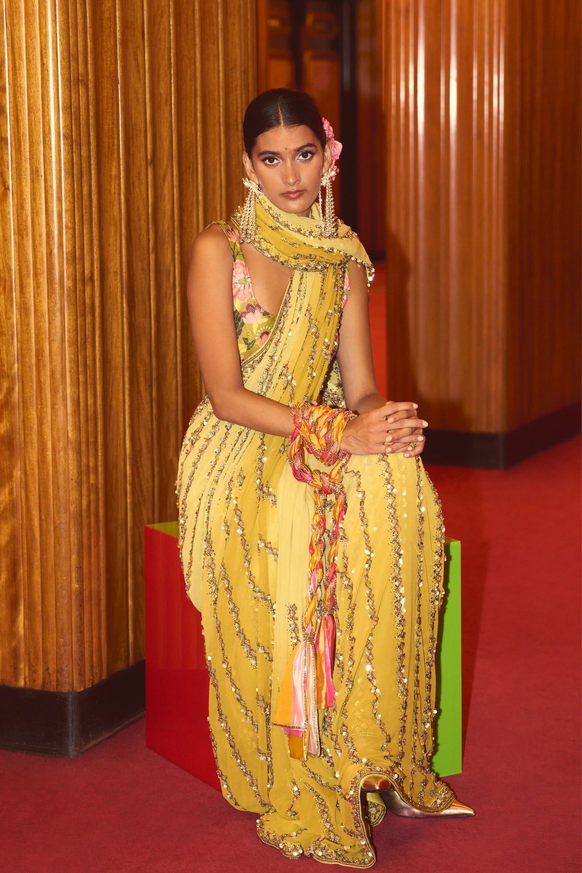 Naina Olive Draped Saree Set