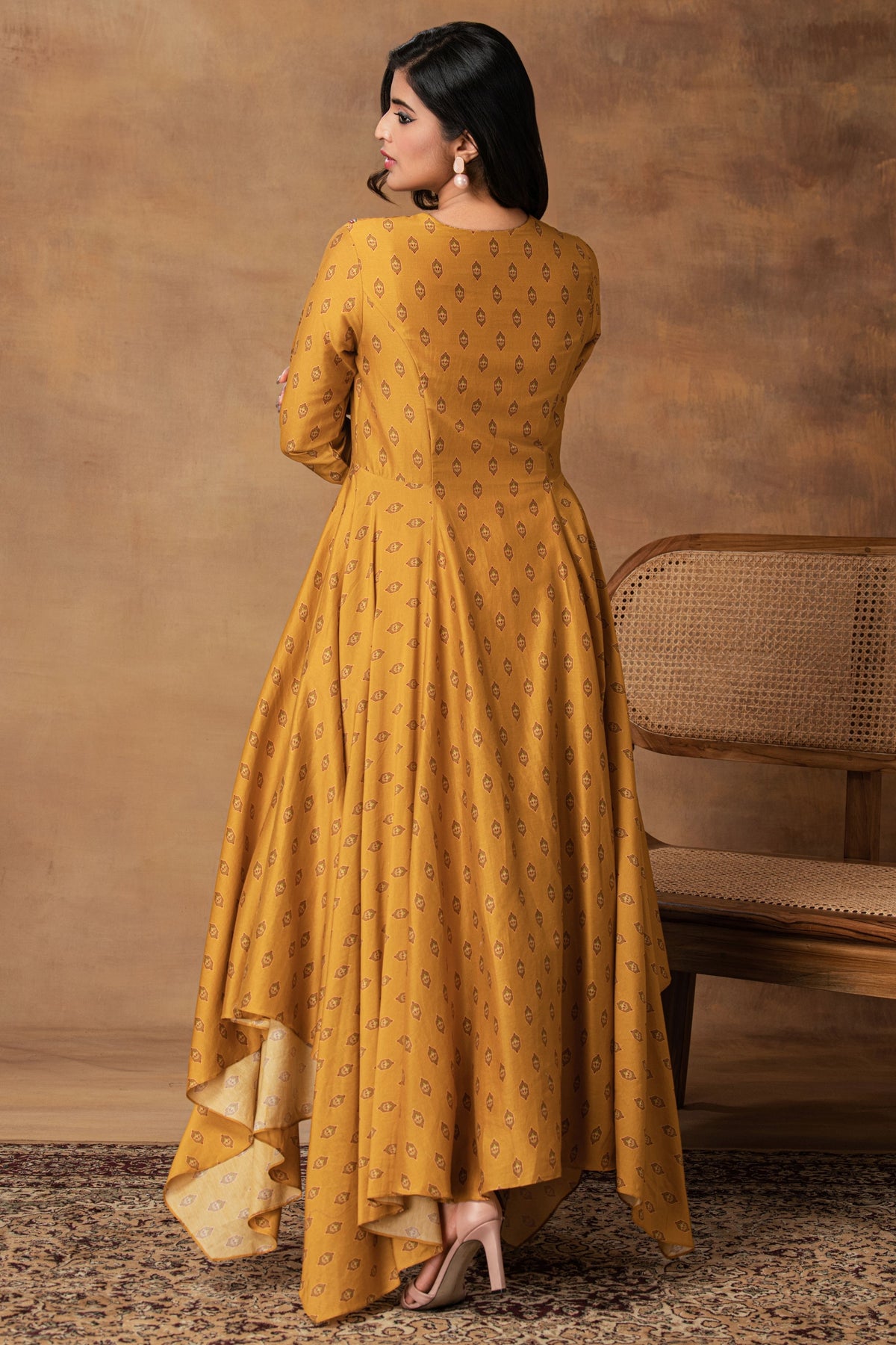 Mustard Gold Asymmetric Kurta Set