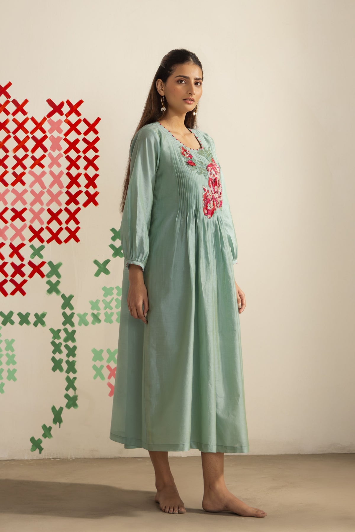 Sea Green Pleated Dress