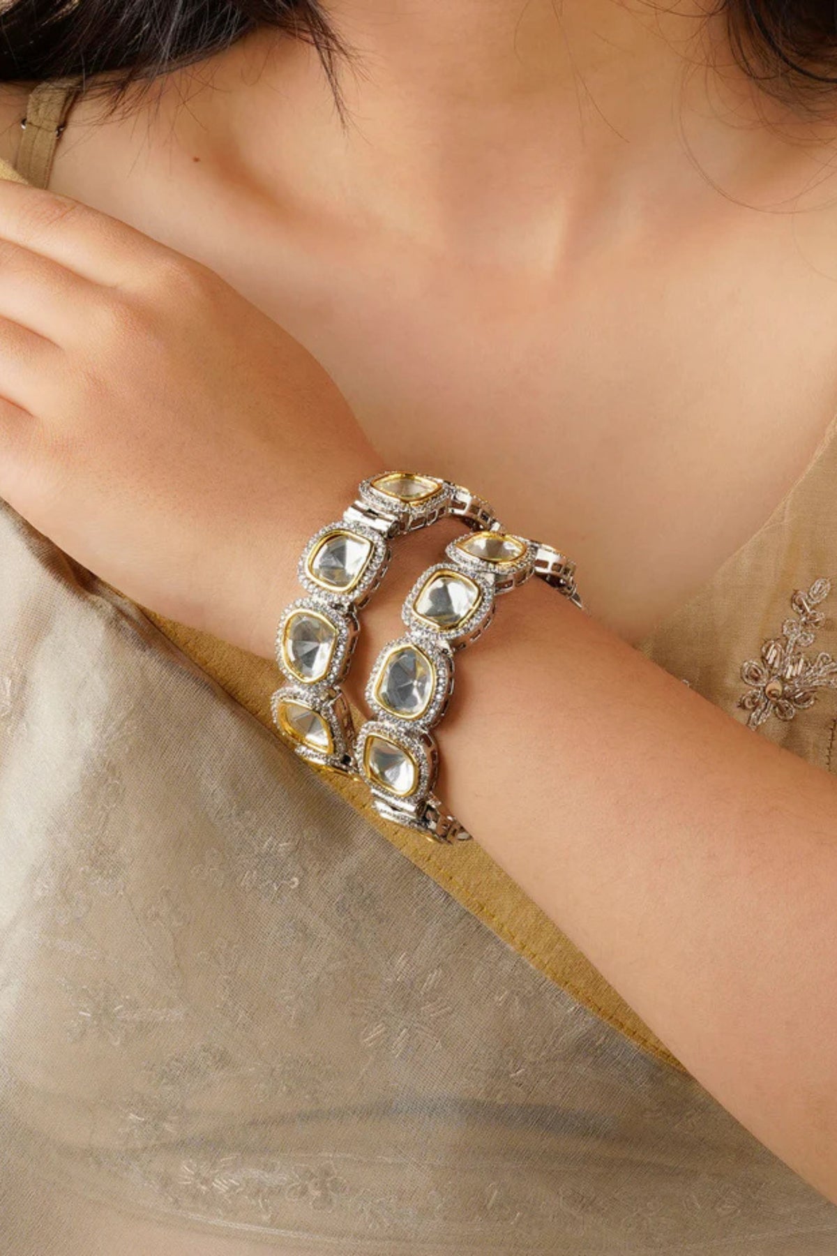 Faux Diamond Bangles in White