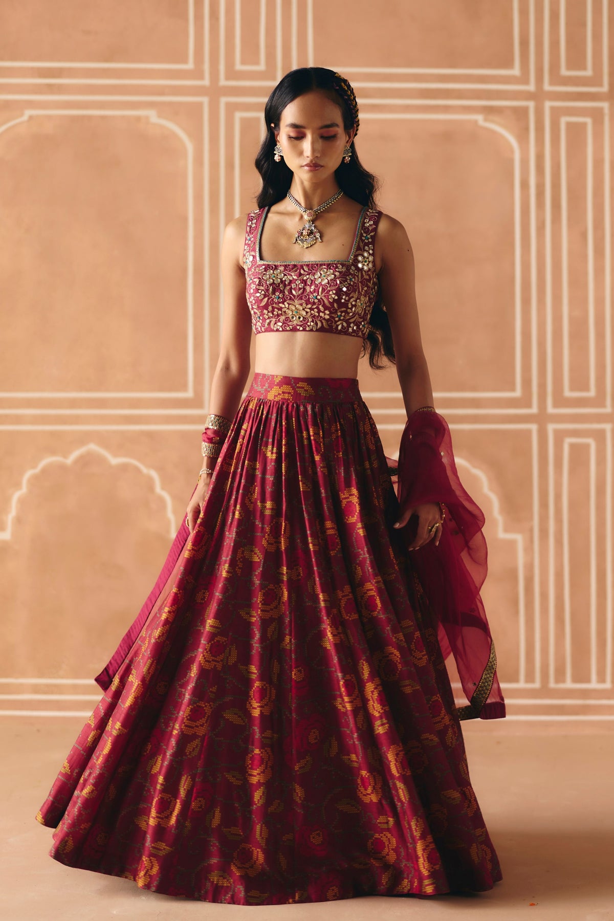 Berry Plum Gathered Lehenga