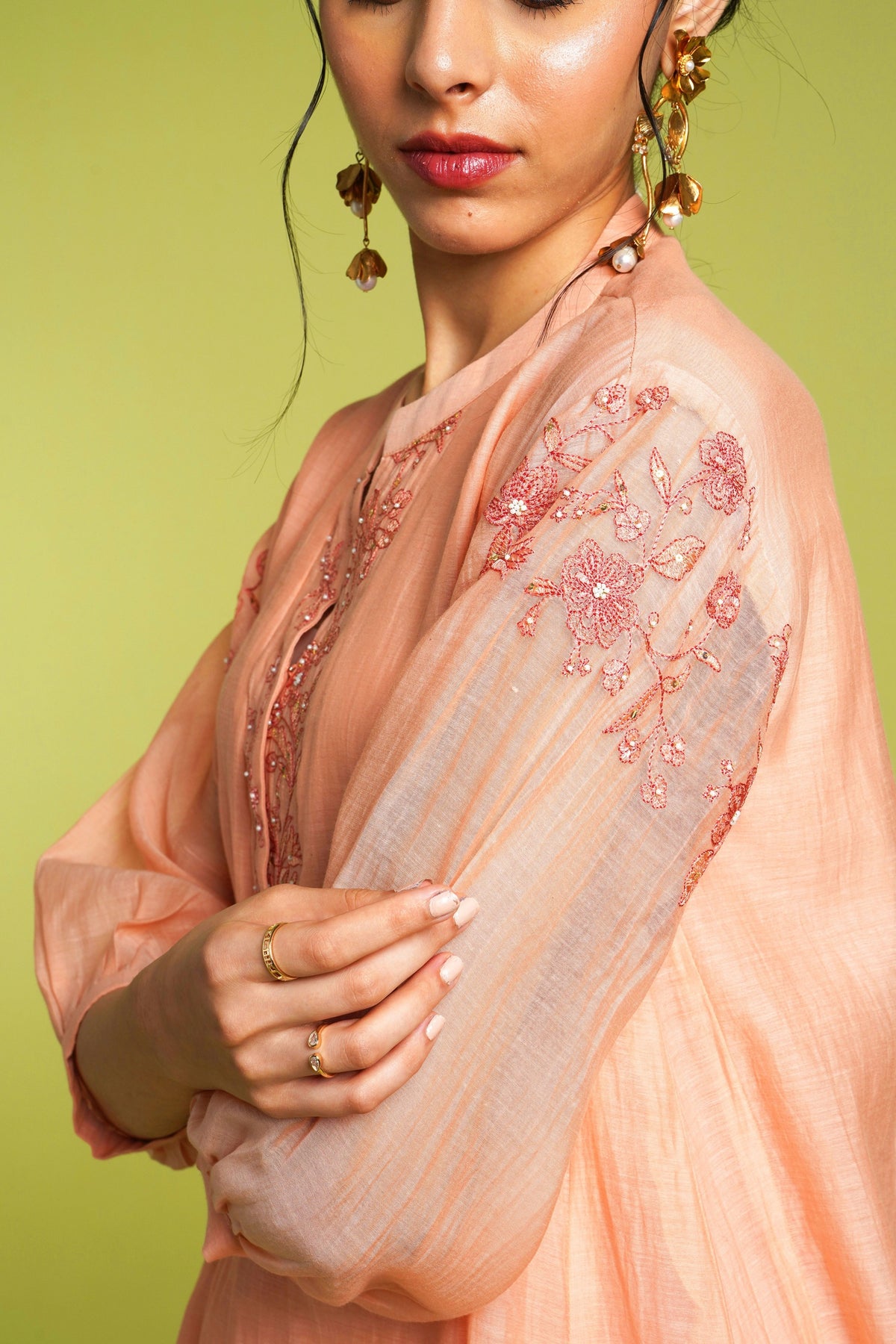 Peach Floral Kurta Set