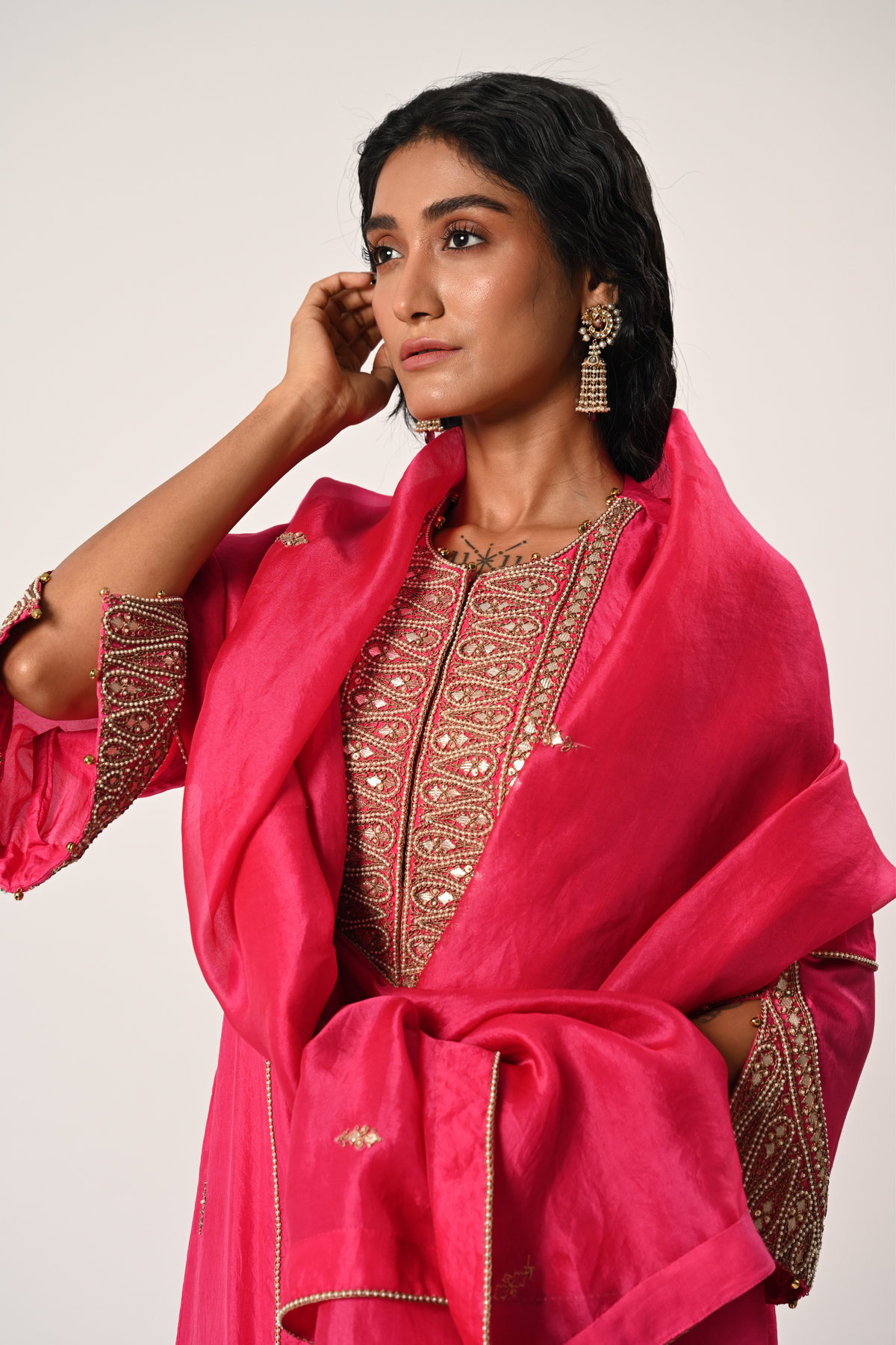 Pink Princess Cut Kurta Set