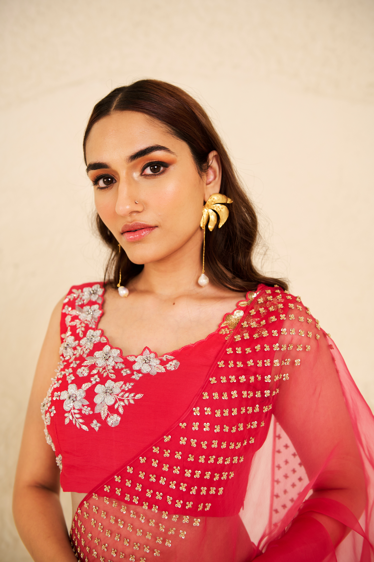 Red Organza Saree With Blouse