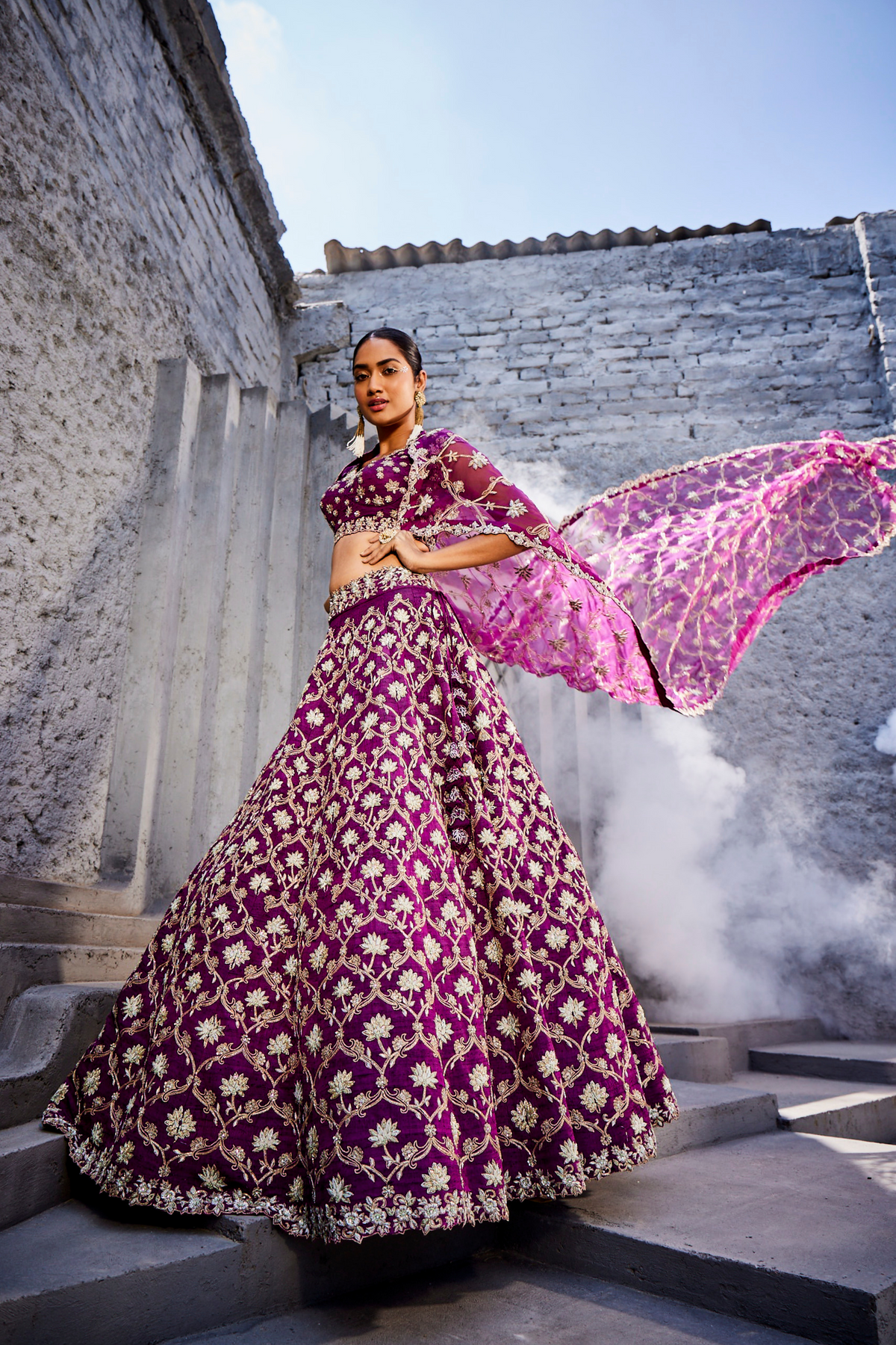 Purple Lotus Ogee Motif Lehenga