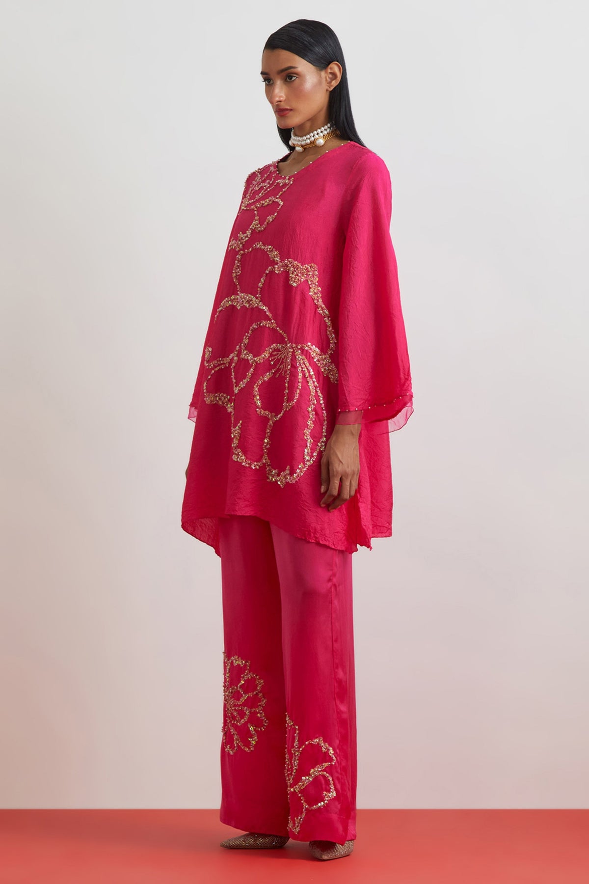 Hot Pink Crushed Tunic Set