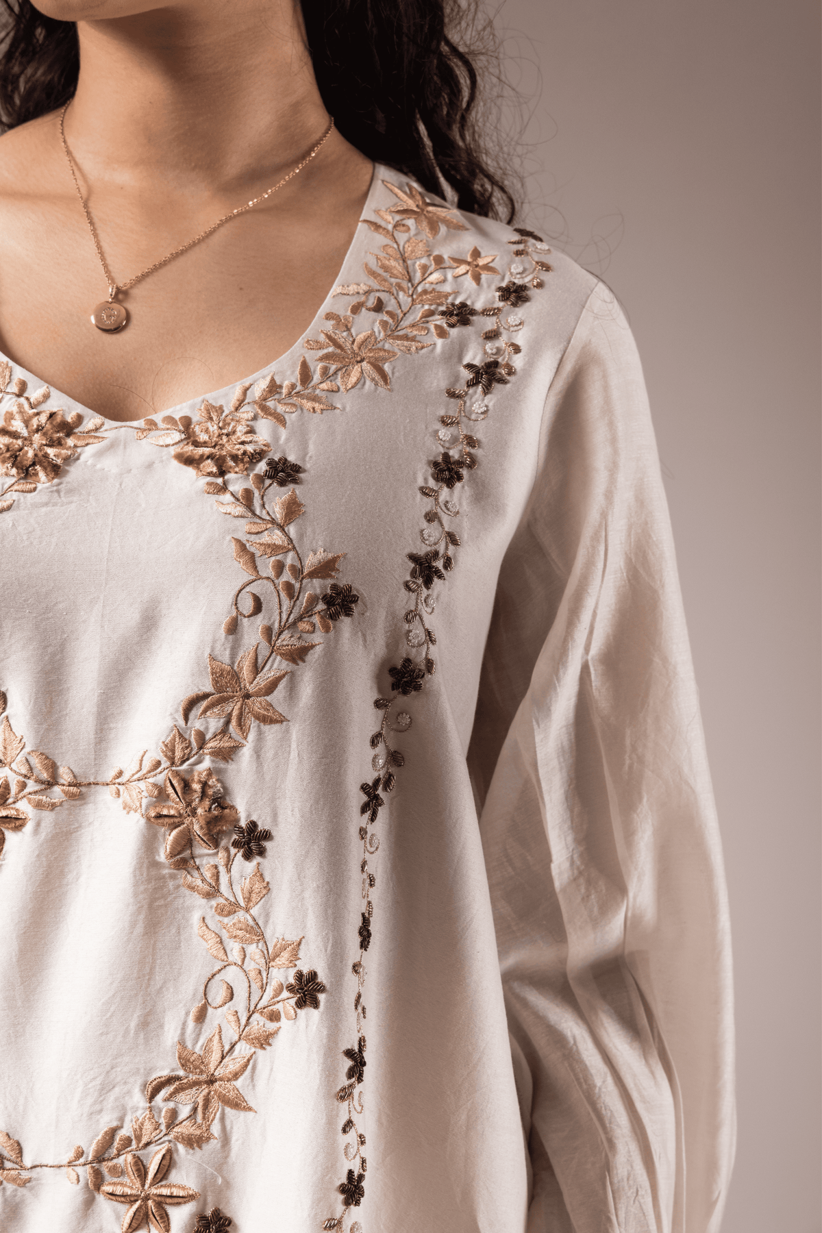 Ivory Dress With Bottom Dhagai