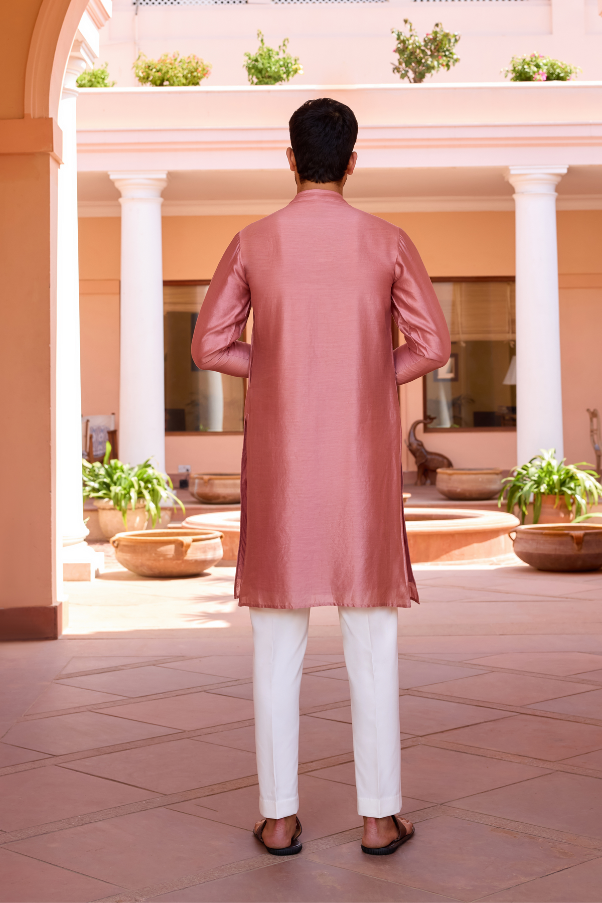 Cameo  pink  dori and hand embroidered kurta