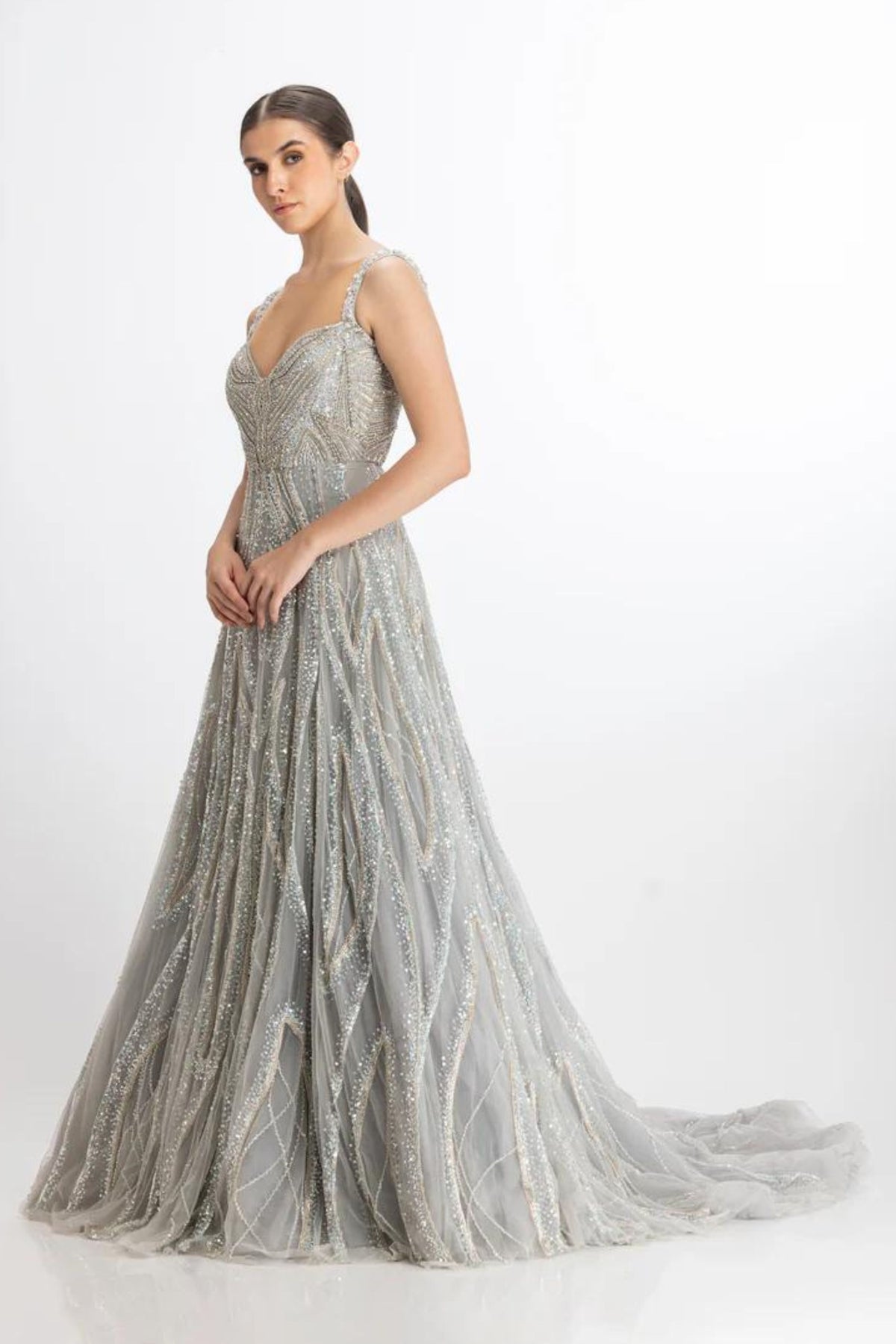 Silver blue flare gown