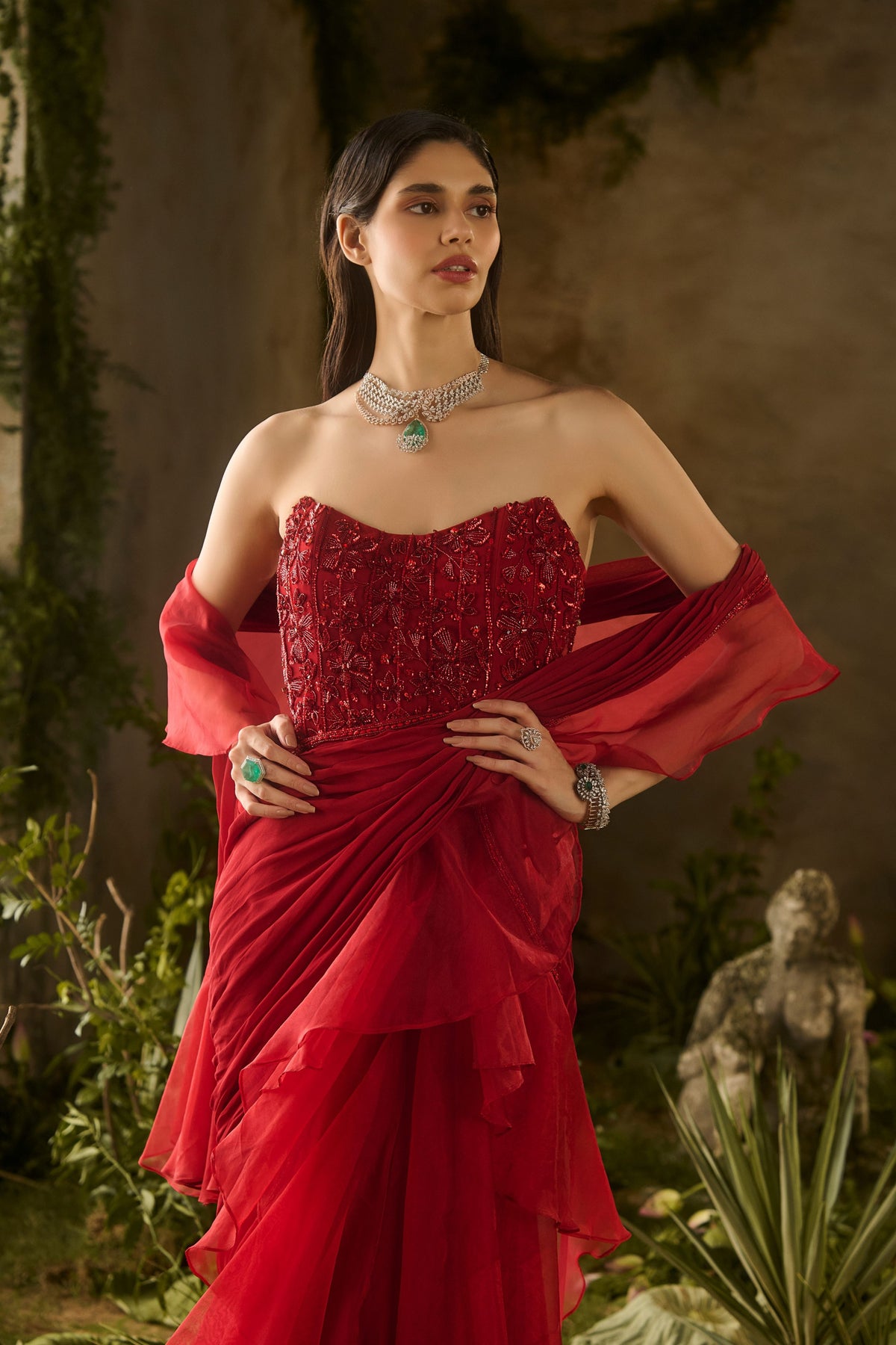 Scarlet Pre-Draped Saree Set
