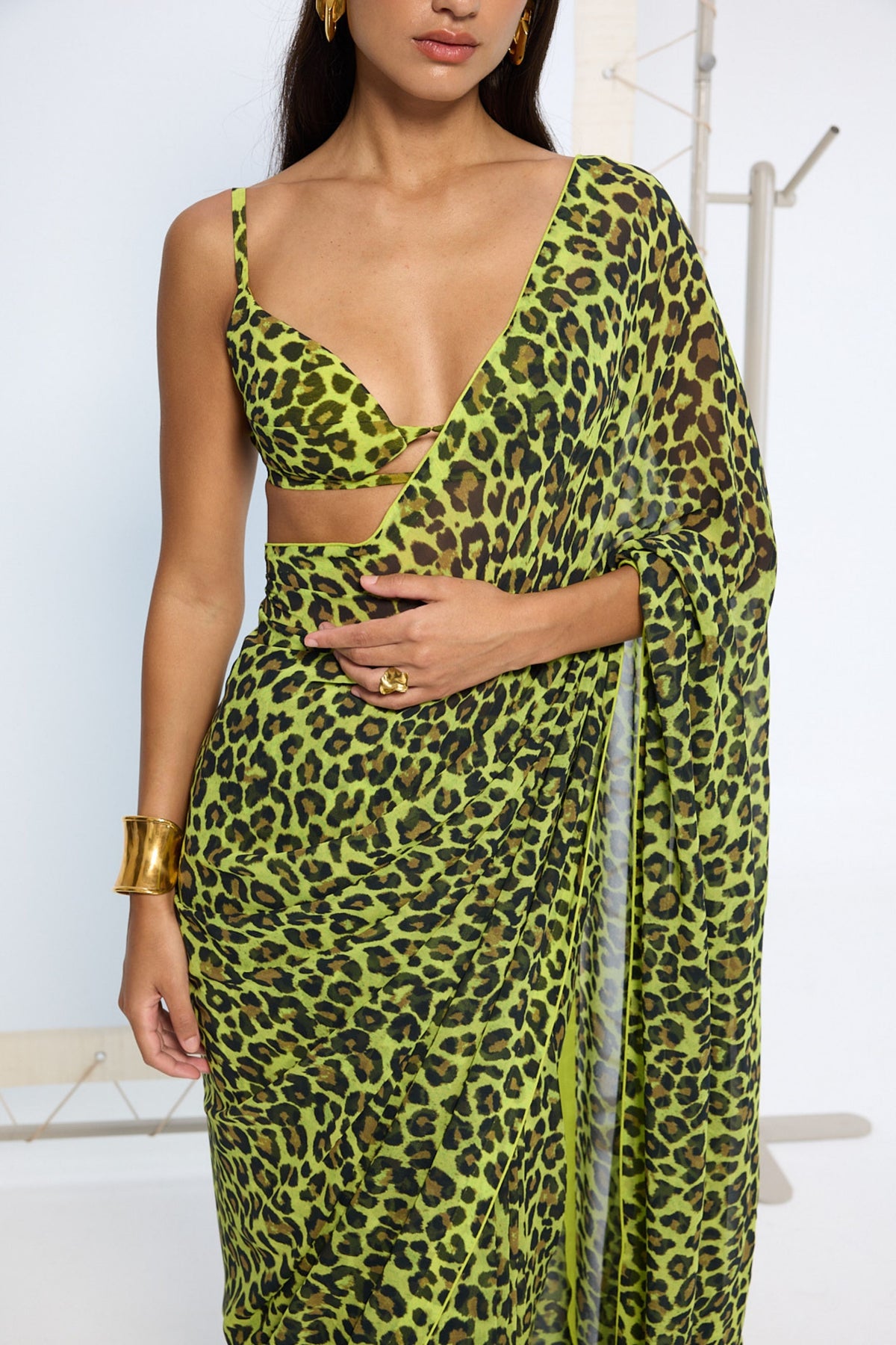 Green Leopard Print Saree