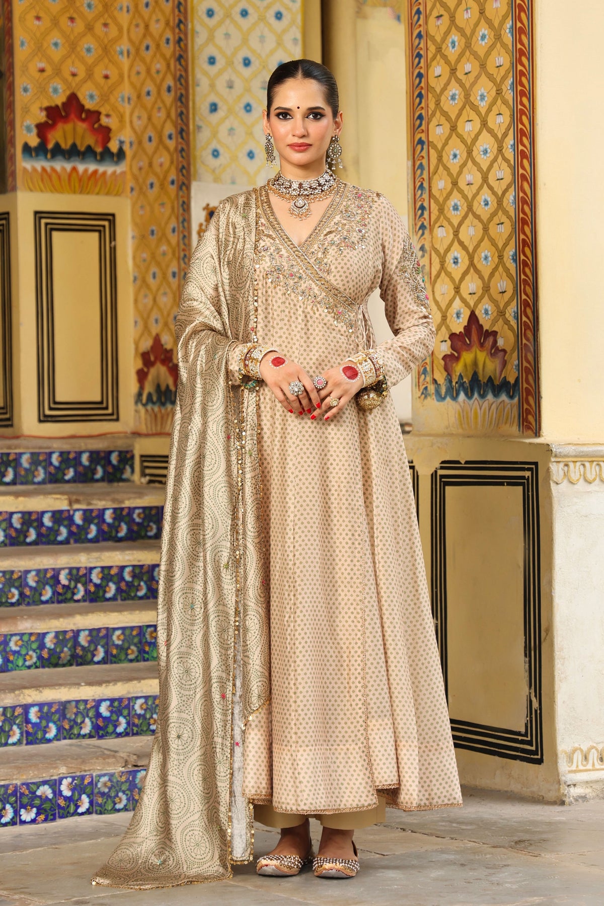 Ahista Ivory Angrakha Kalidar Set