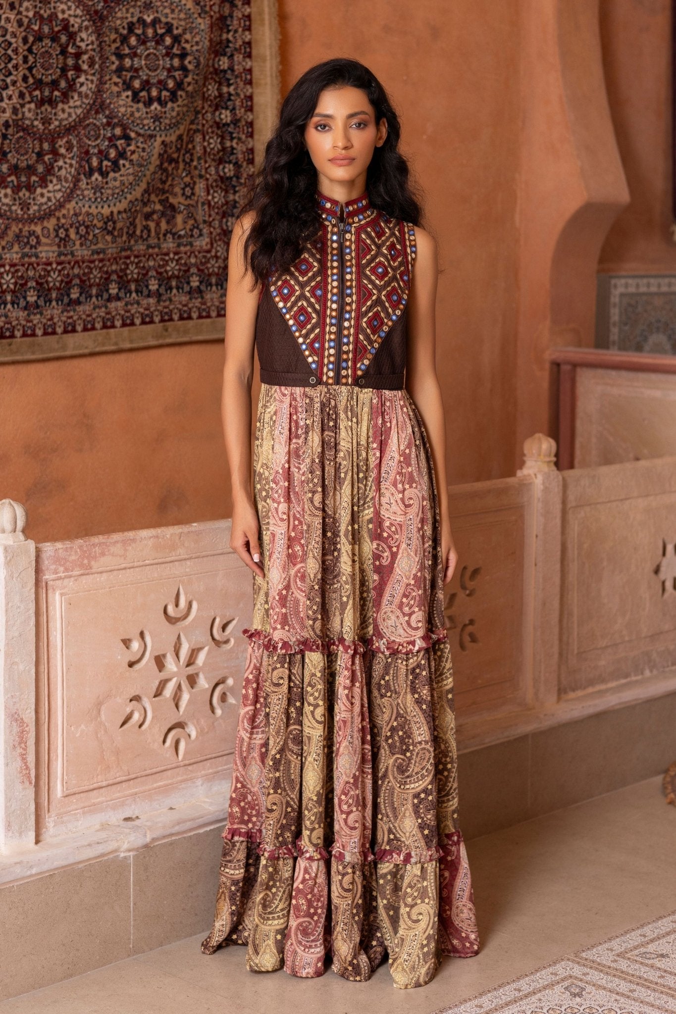 Mirror Embroidered Maxi Dress - Pinnacle by Shruti Sancheti - Elahe