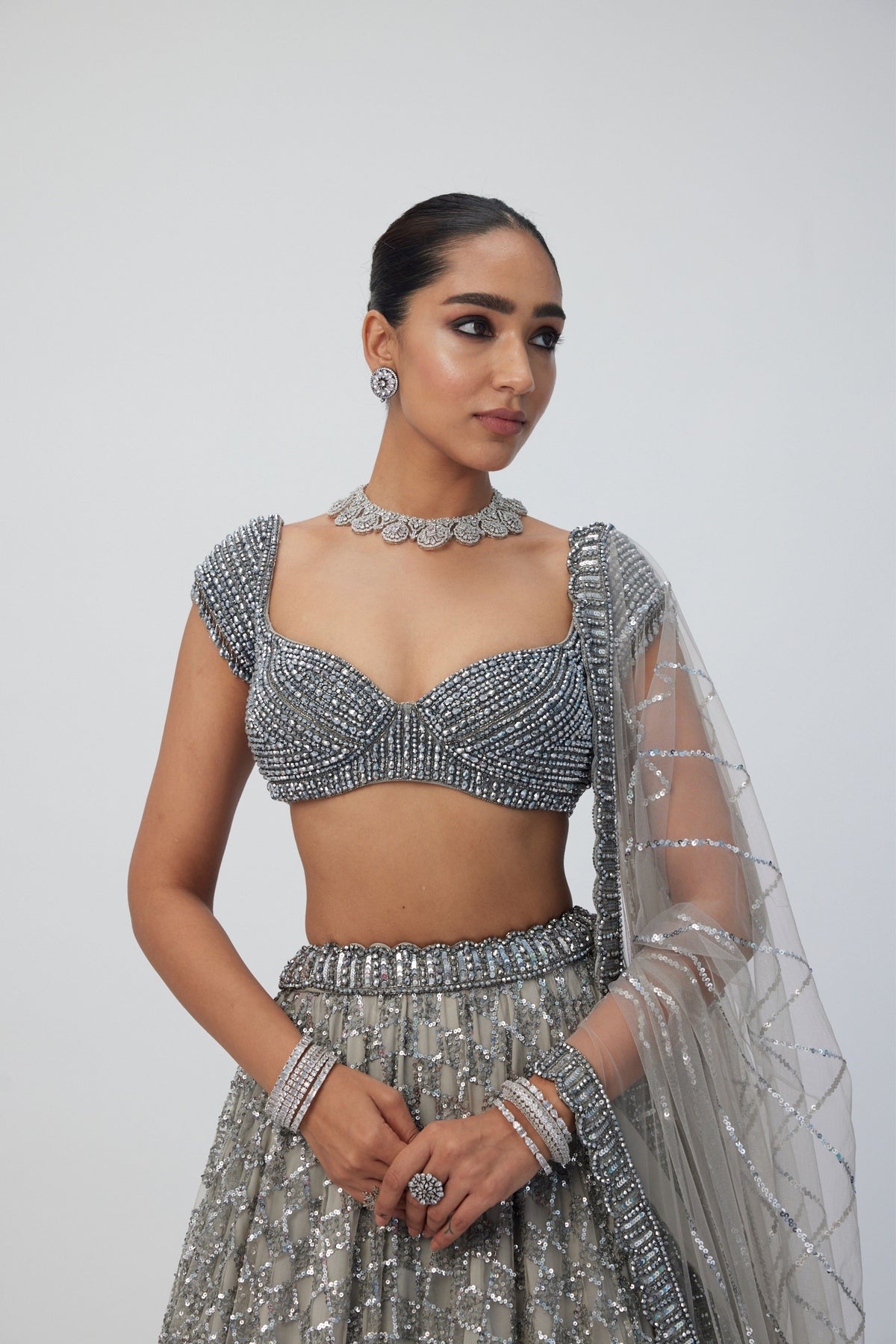Crystal Grey Sequins Lehenga Set
