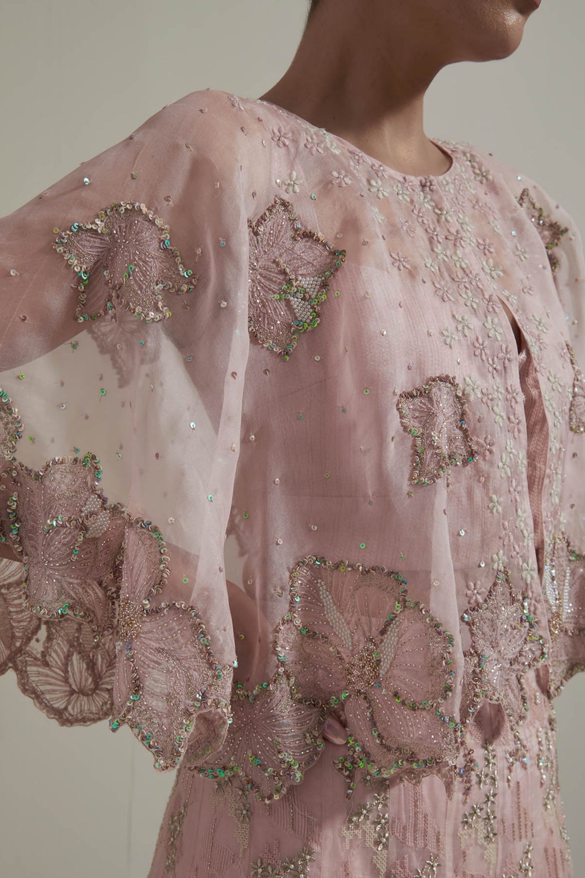 Pink Embellished Cape Set