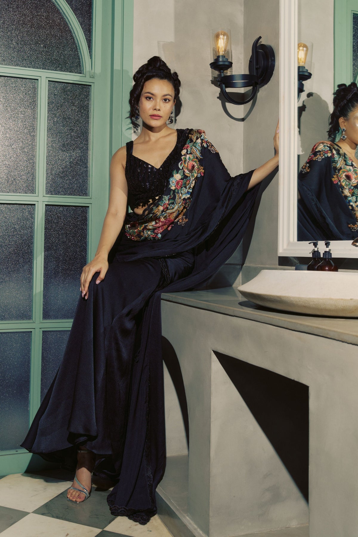 Midnight Embroidered Saree Set