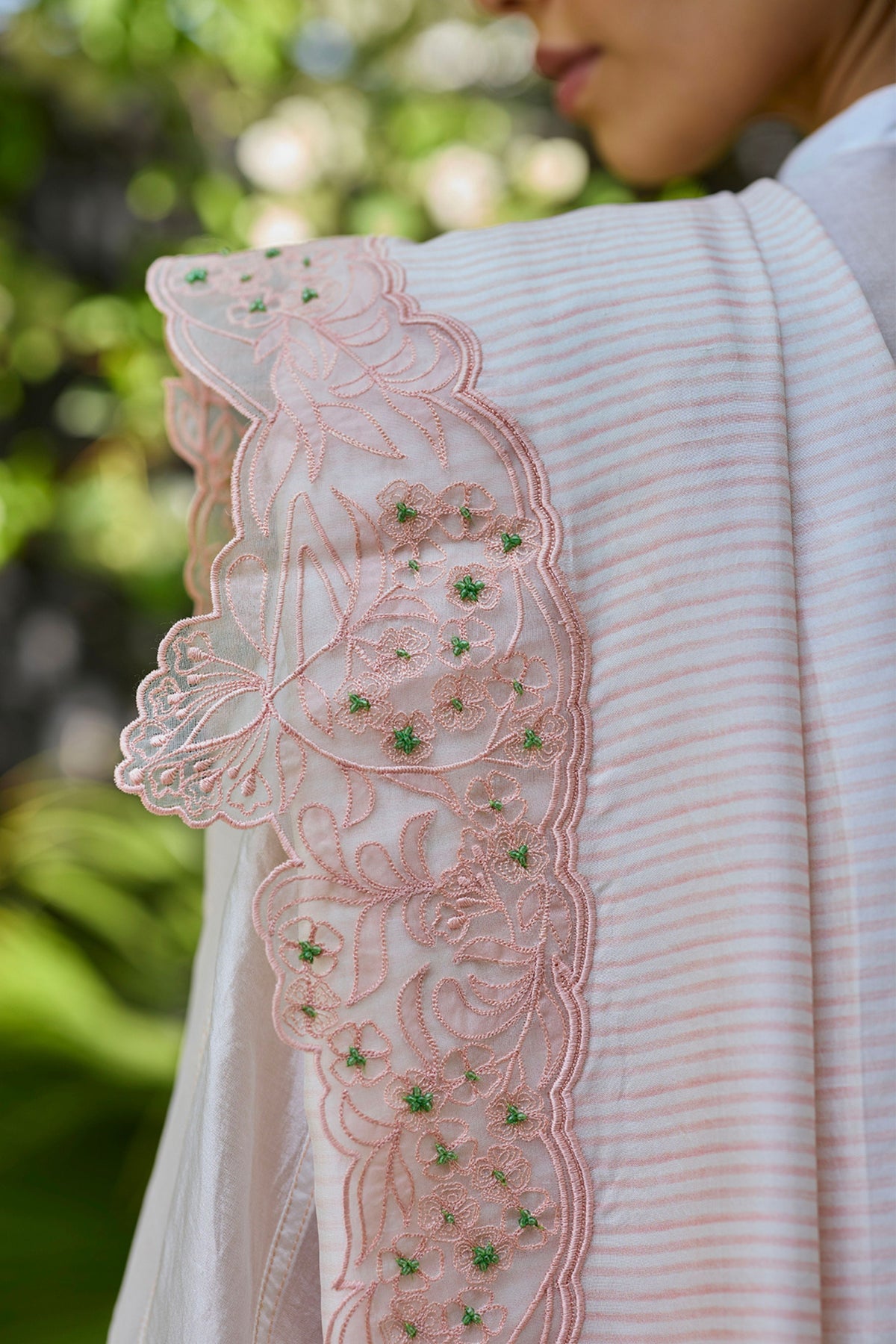 English Morning Pink Embroidered Saree