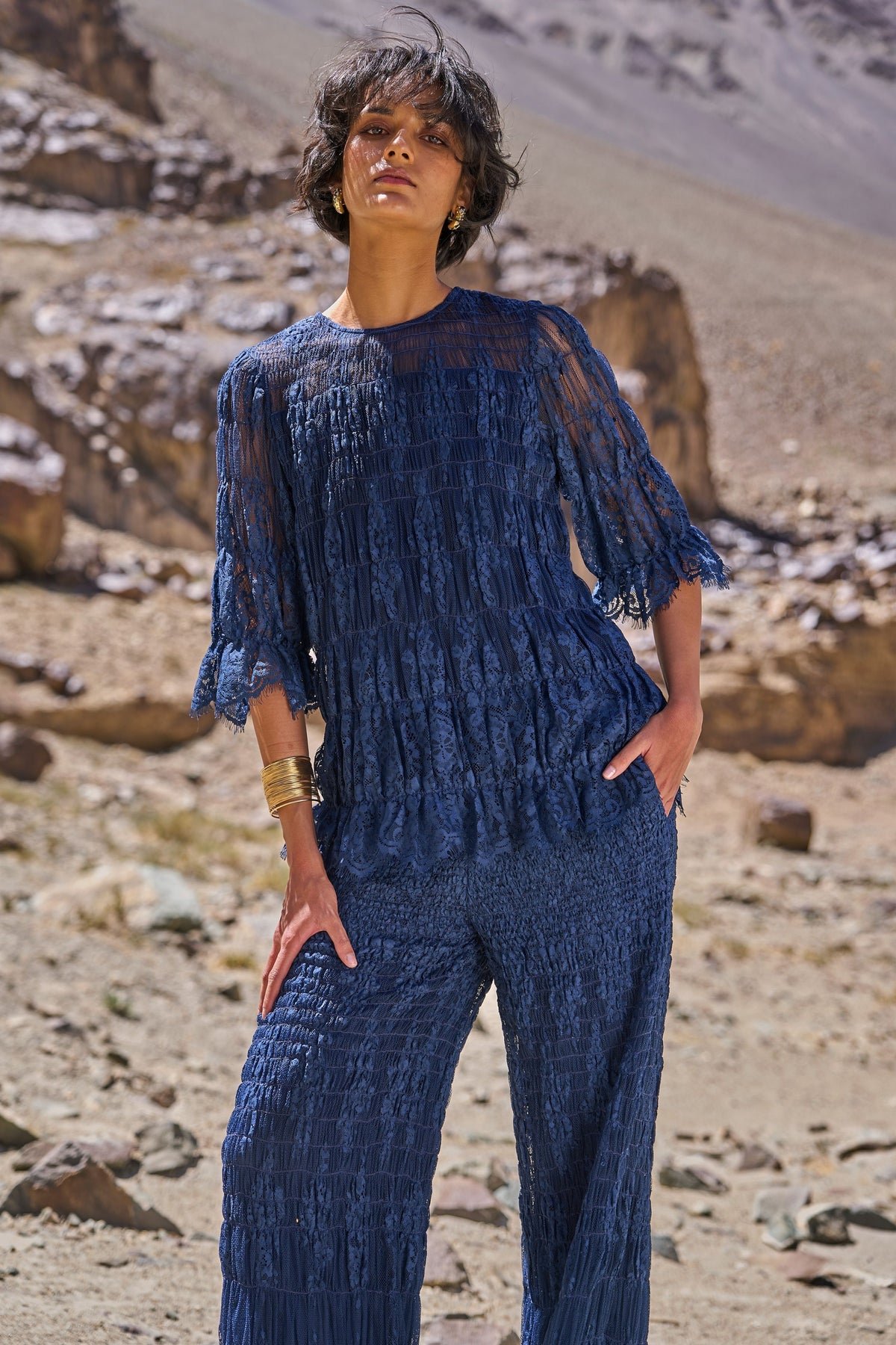 Allover Ruched Pant Set