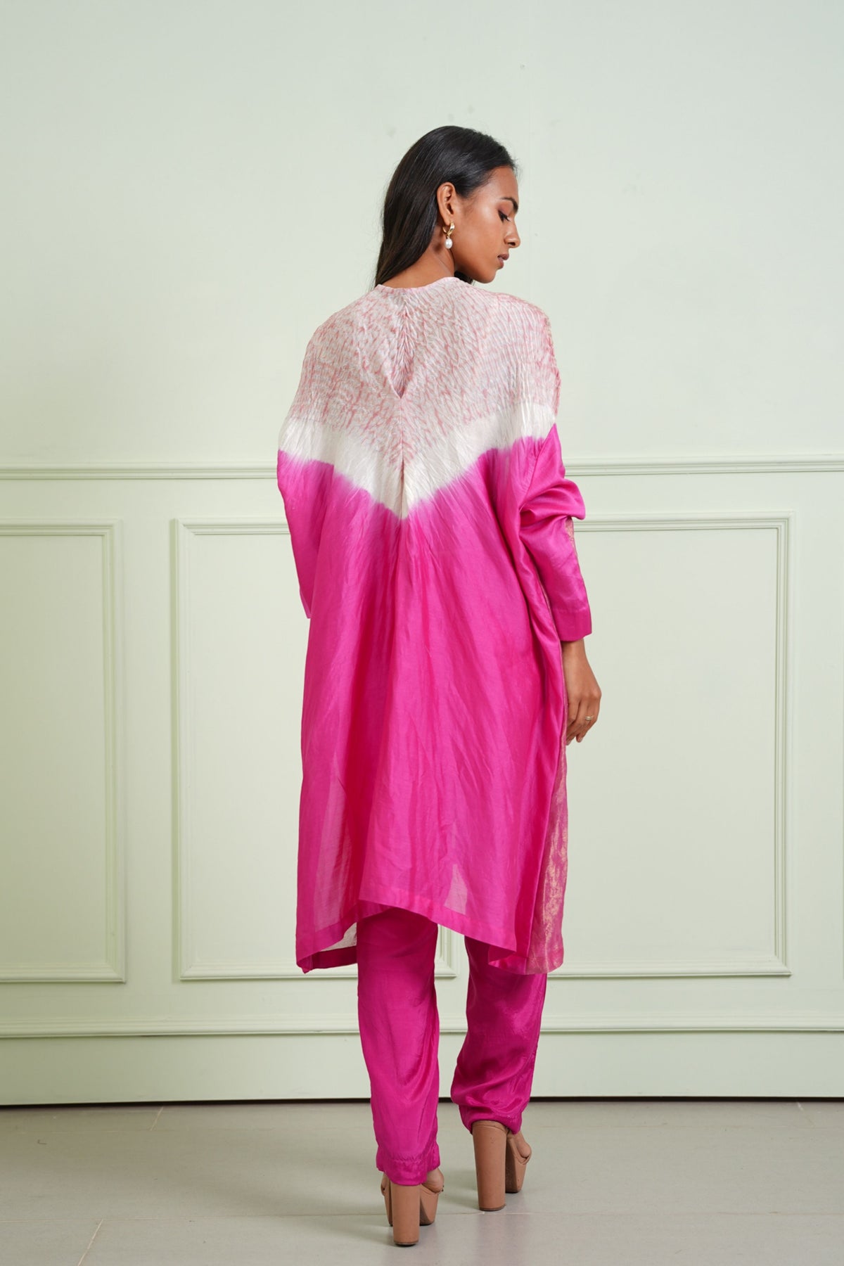 Pink Chanderi Straight Pants