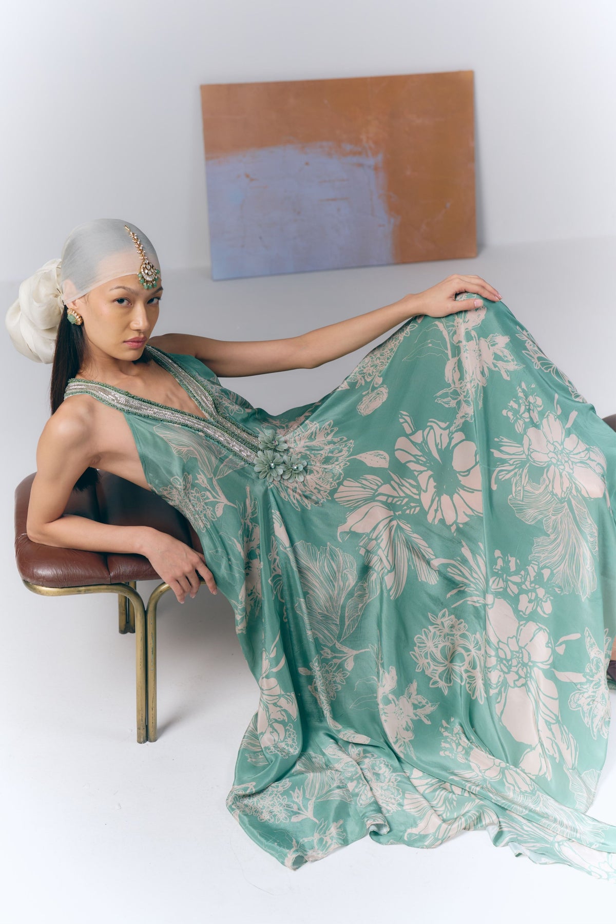 Aqua Whisper Printed Long Dress