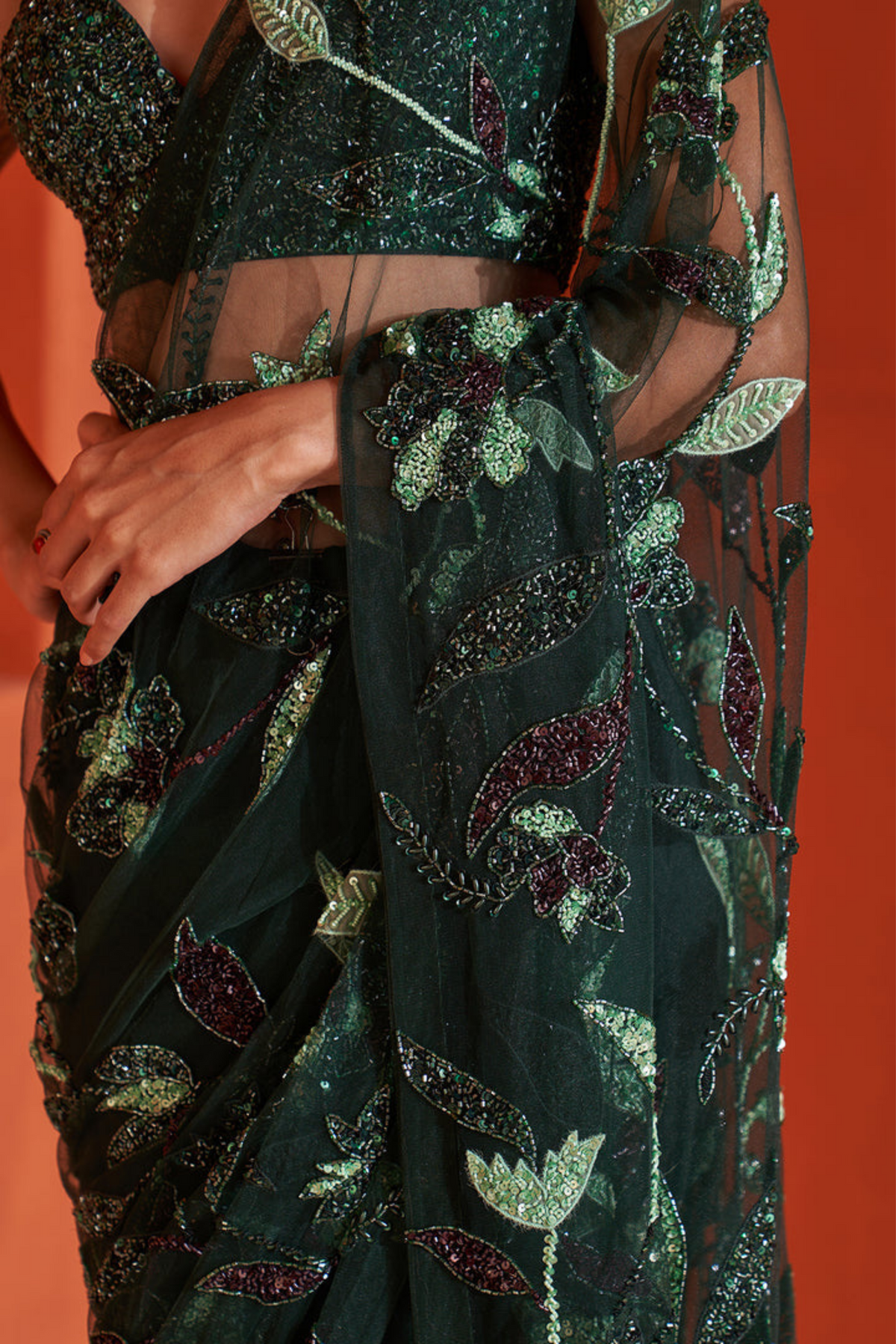 Hunter Green Net Saree