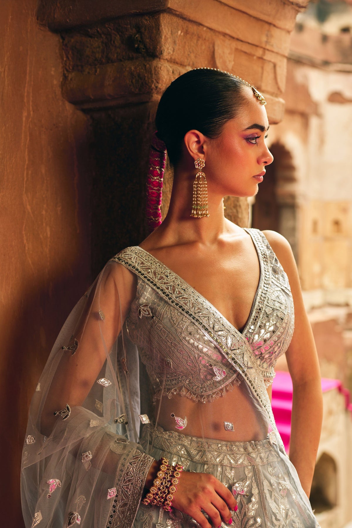 Grey Organza Lehenga Set