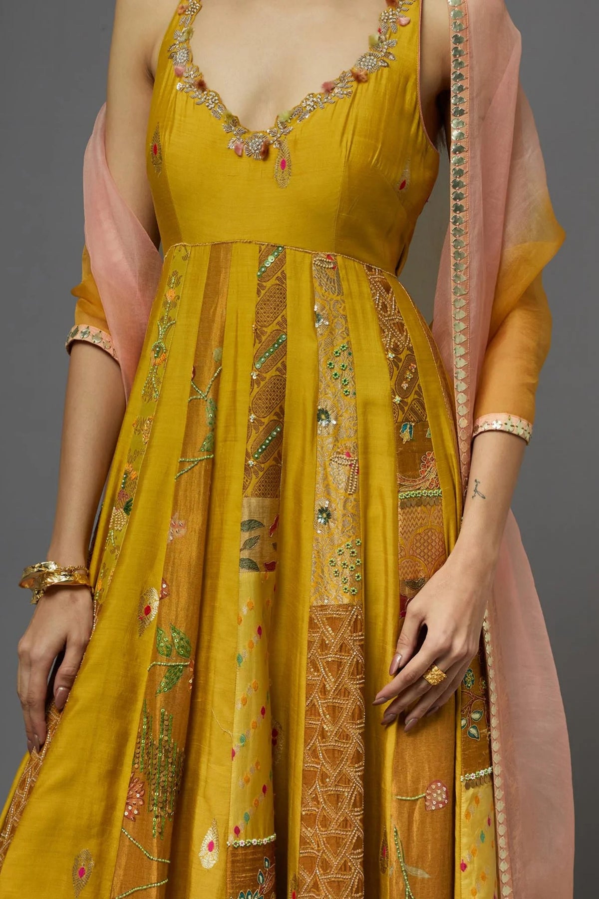 Mustard Embellished Anarkali Set