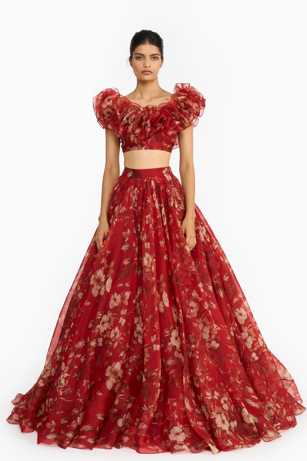 Red Forest Lehenga Set