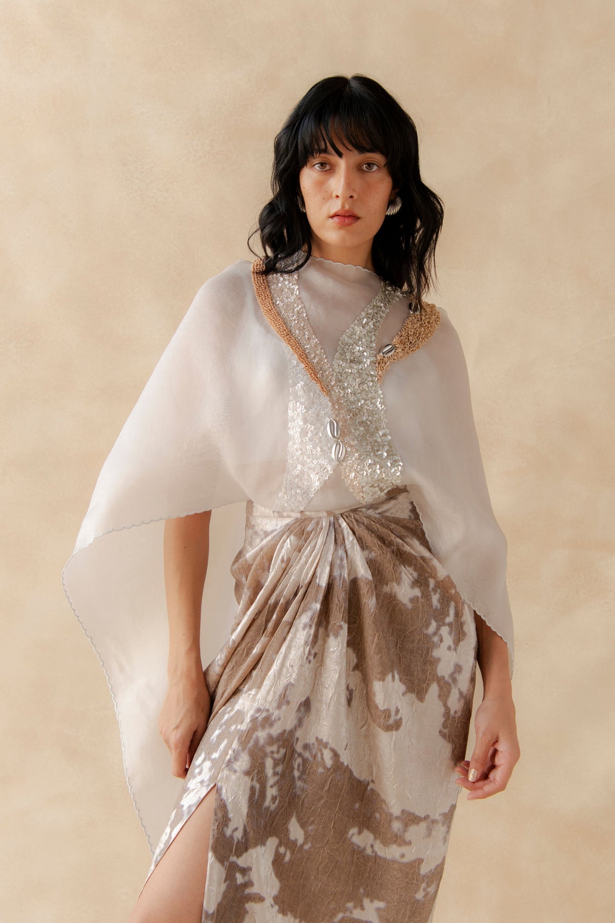 Embroidered Panel Bustier With Drape Skirt