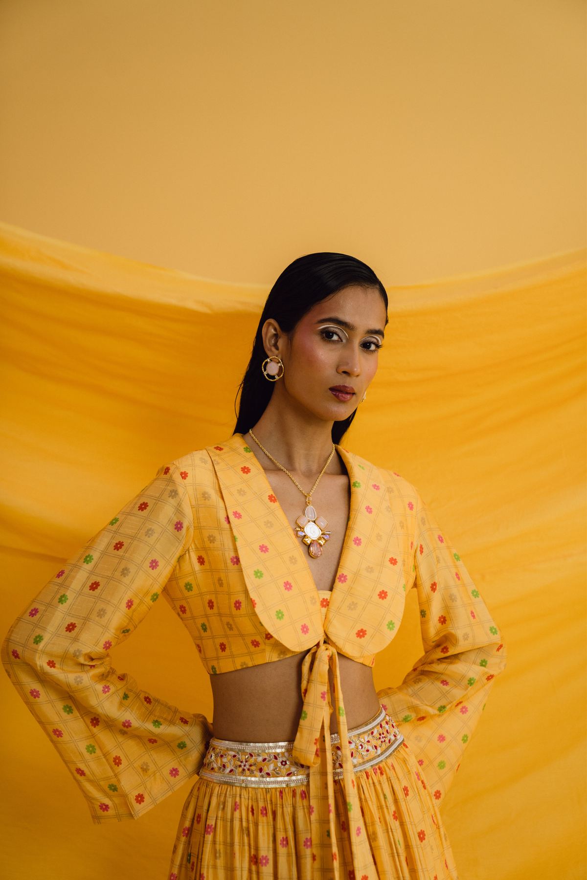Yellow Peter Pan Collared Lehenga Set