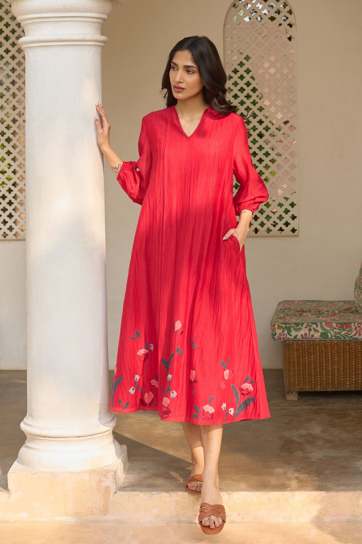 Cherry Red Pintuck Dress