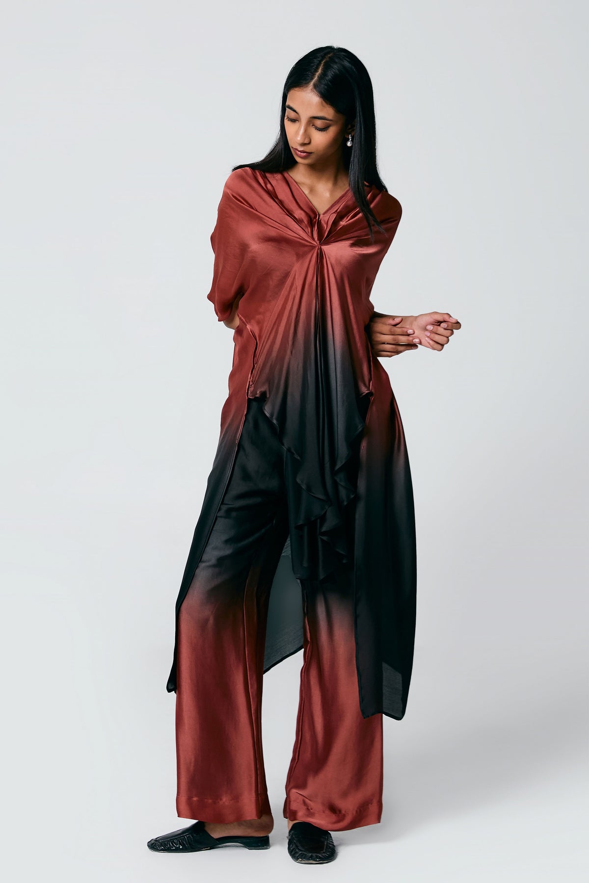 Ombre Brown Front Stitch Co-ord Set