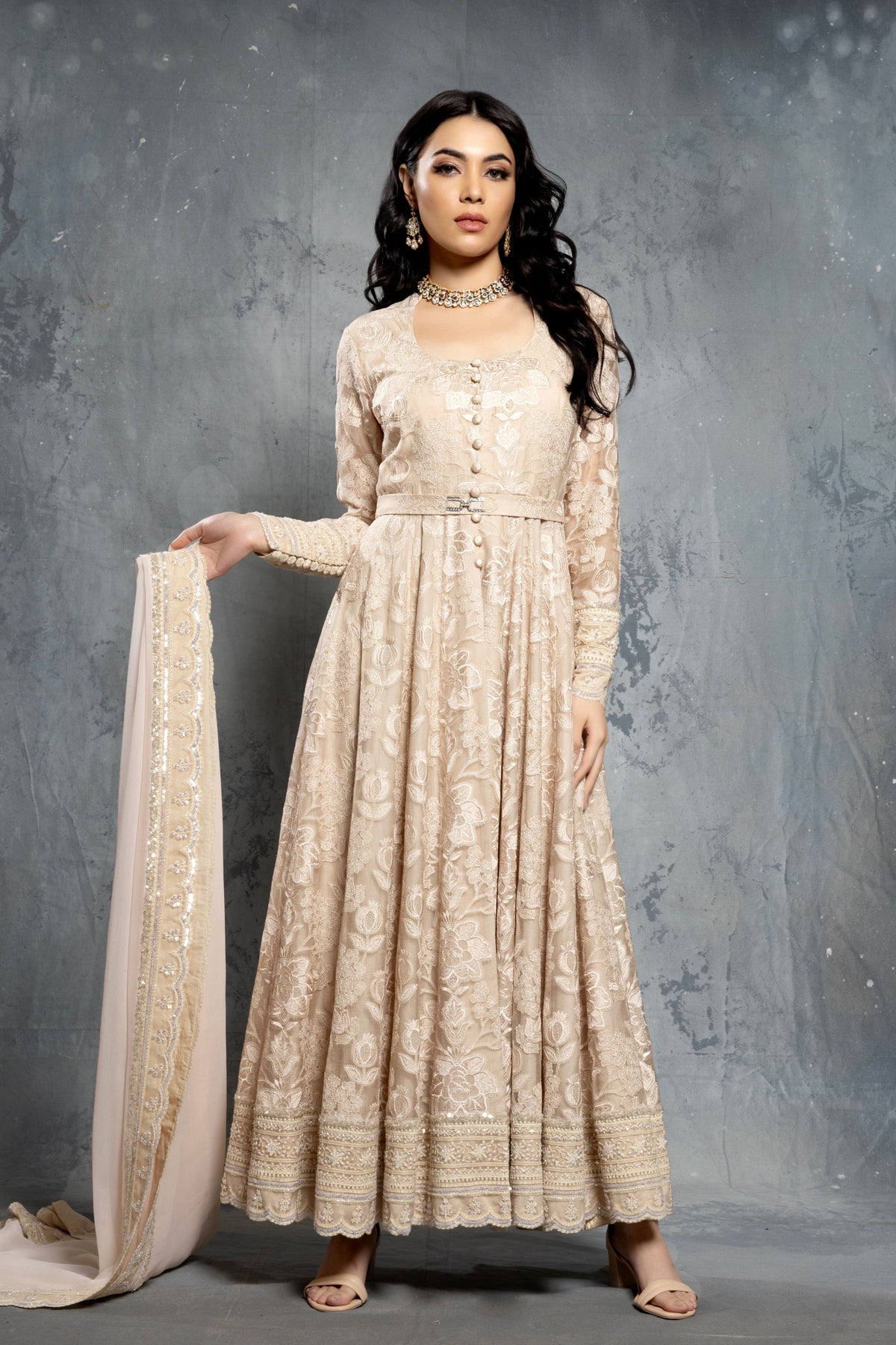 Embroidery Tropical Motif Anarkali Set