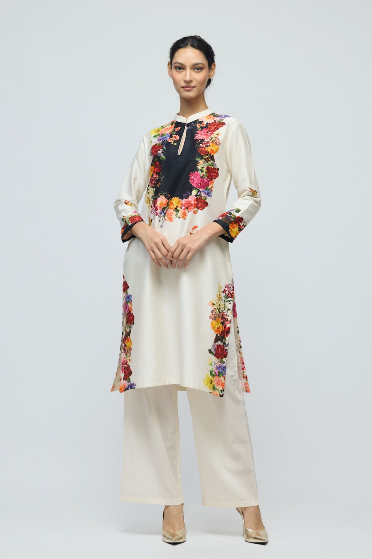 Floral Printed Chanderi Tunic Set