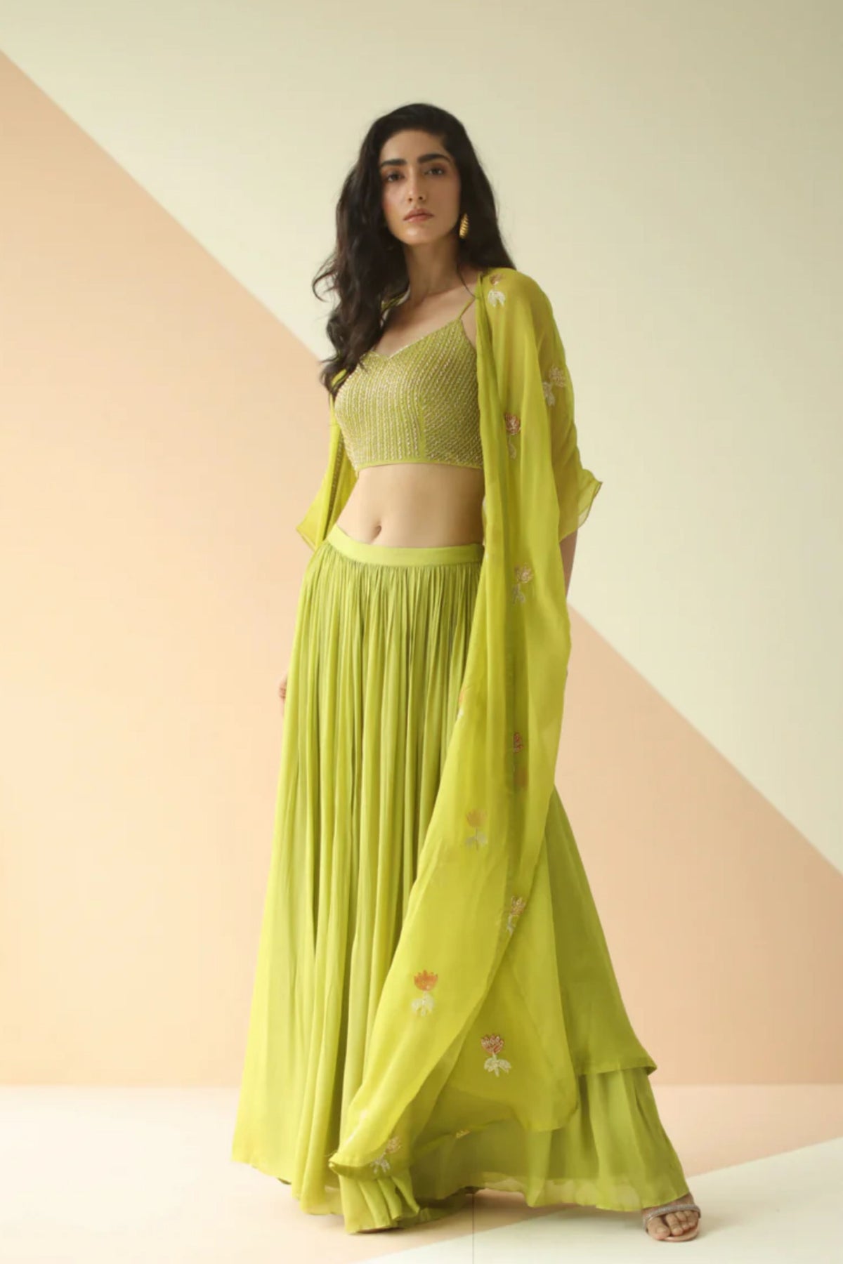 Lime green buti jacket sharara