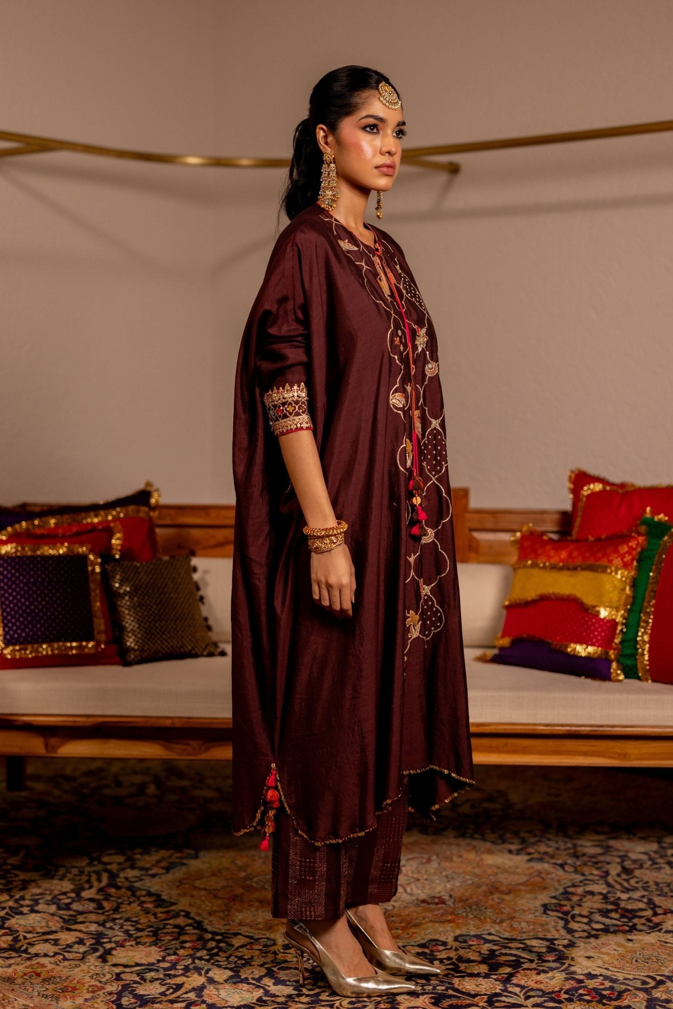 Leela Brown Kaftan Set - Pooja & Keyur - Elahe
