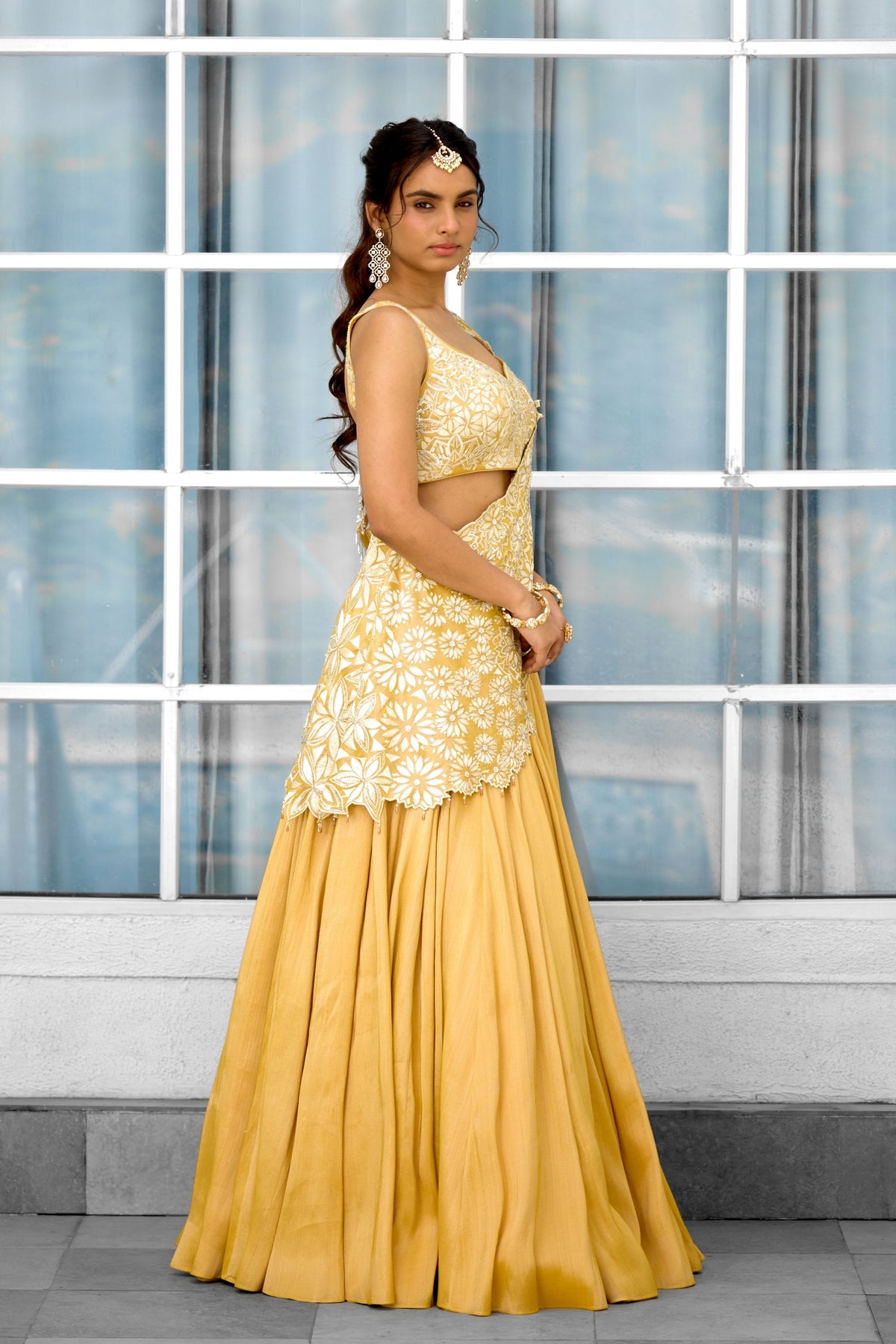 Marigold Muse Draped Lehenga Set