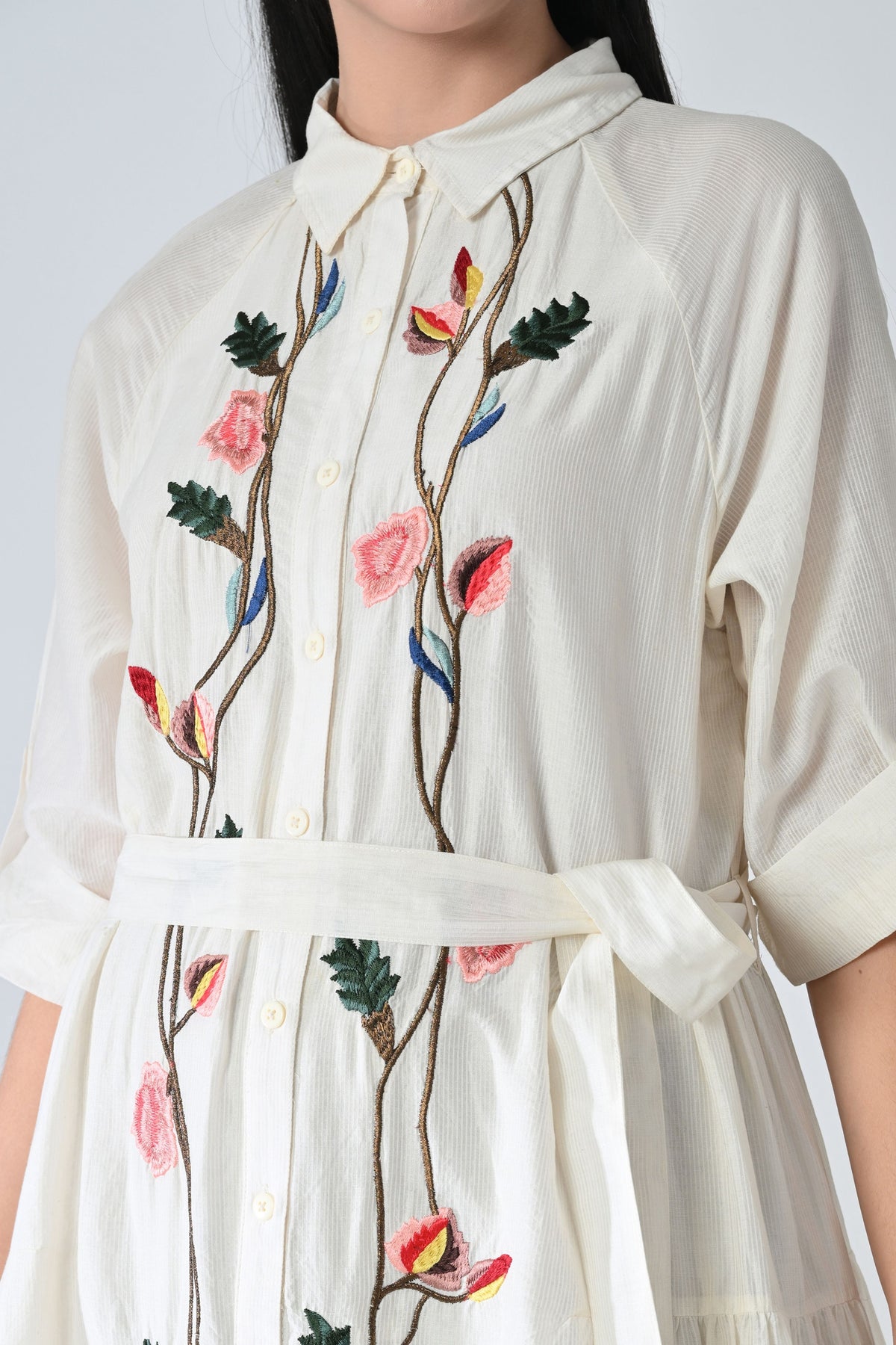 Ivory Floral Embroidered Dress