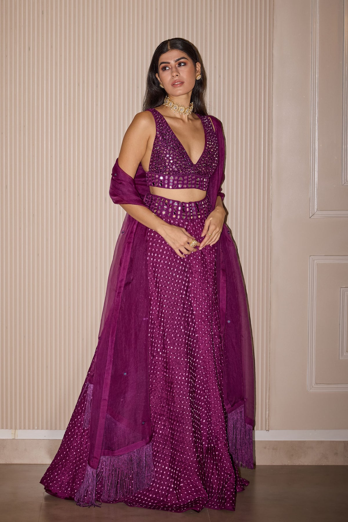 Mirror Work Purple Dupatta