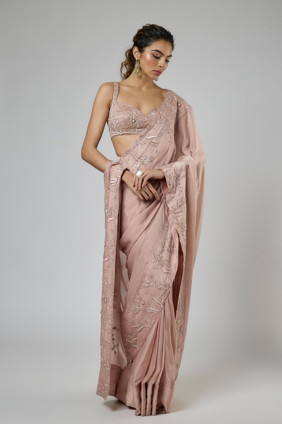 Onion Pink Draped Saree Set
